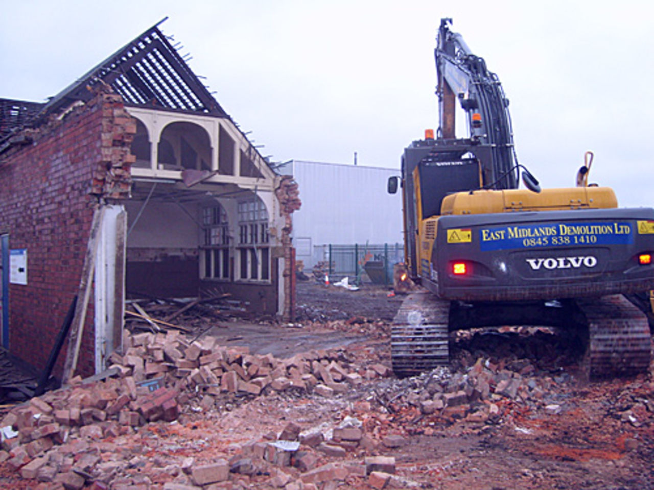 Demolition work begins at Derbyshire's Racecourse Ground, January 15, 2009