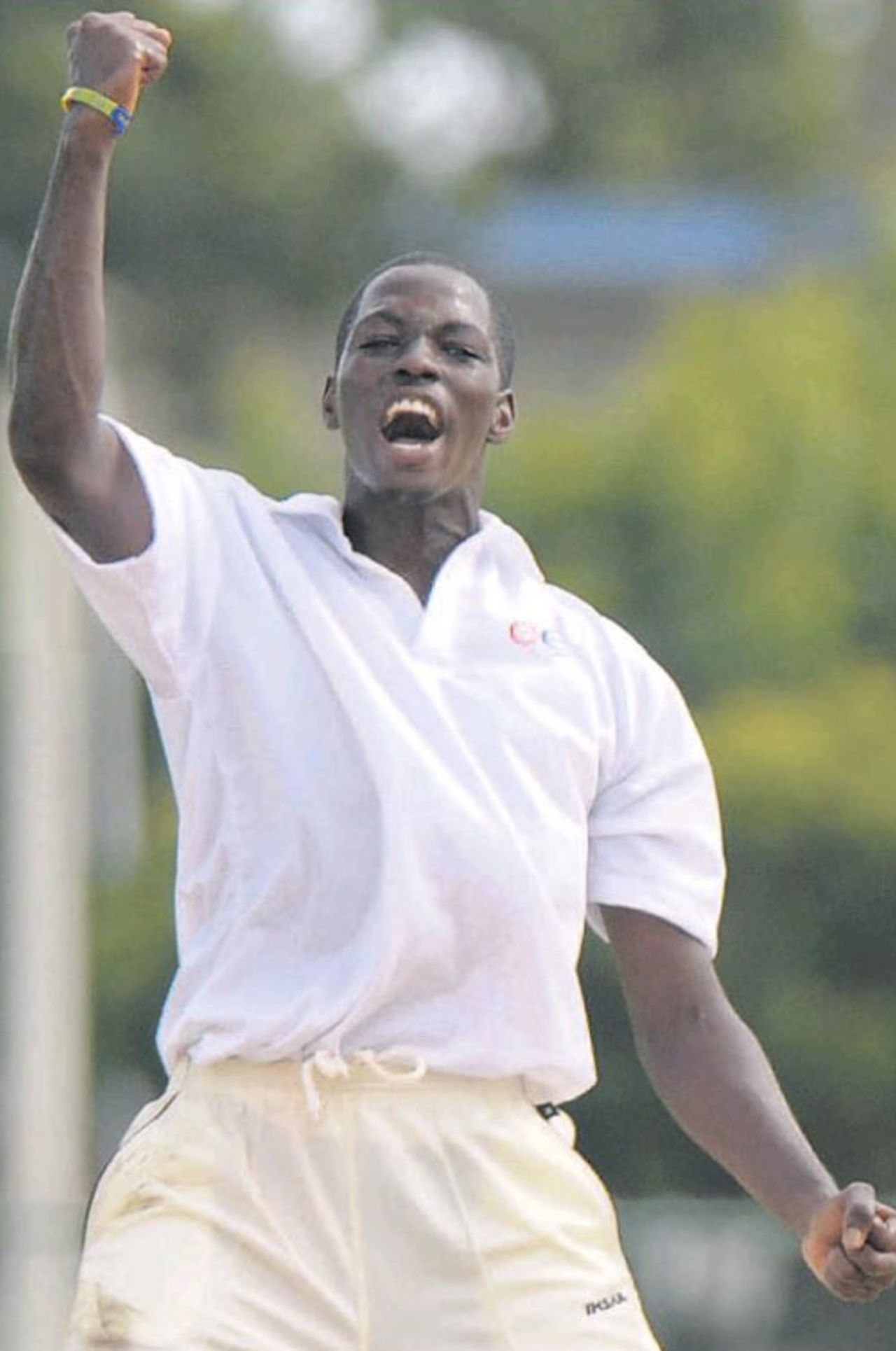 Kevin McClean on his way to 3 for 47, Combined Campuses and Colleges v Guyana, Barbados, January 17, 2009