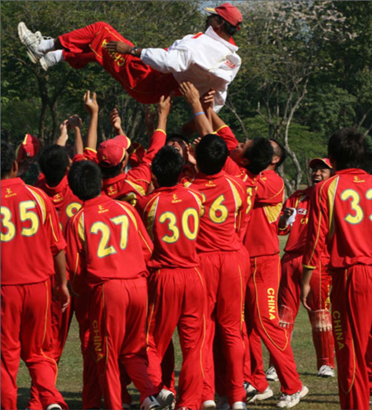 China celebrate their first major win, China v Myanmar, Asian Cricket Council Challenge, Chiang Mai, January 20, 2009 