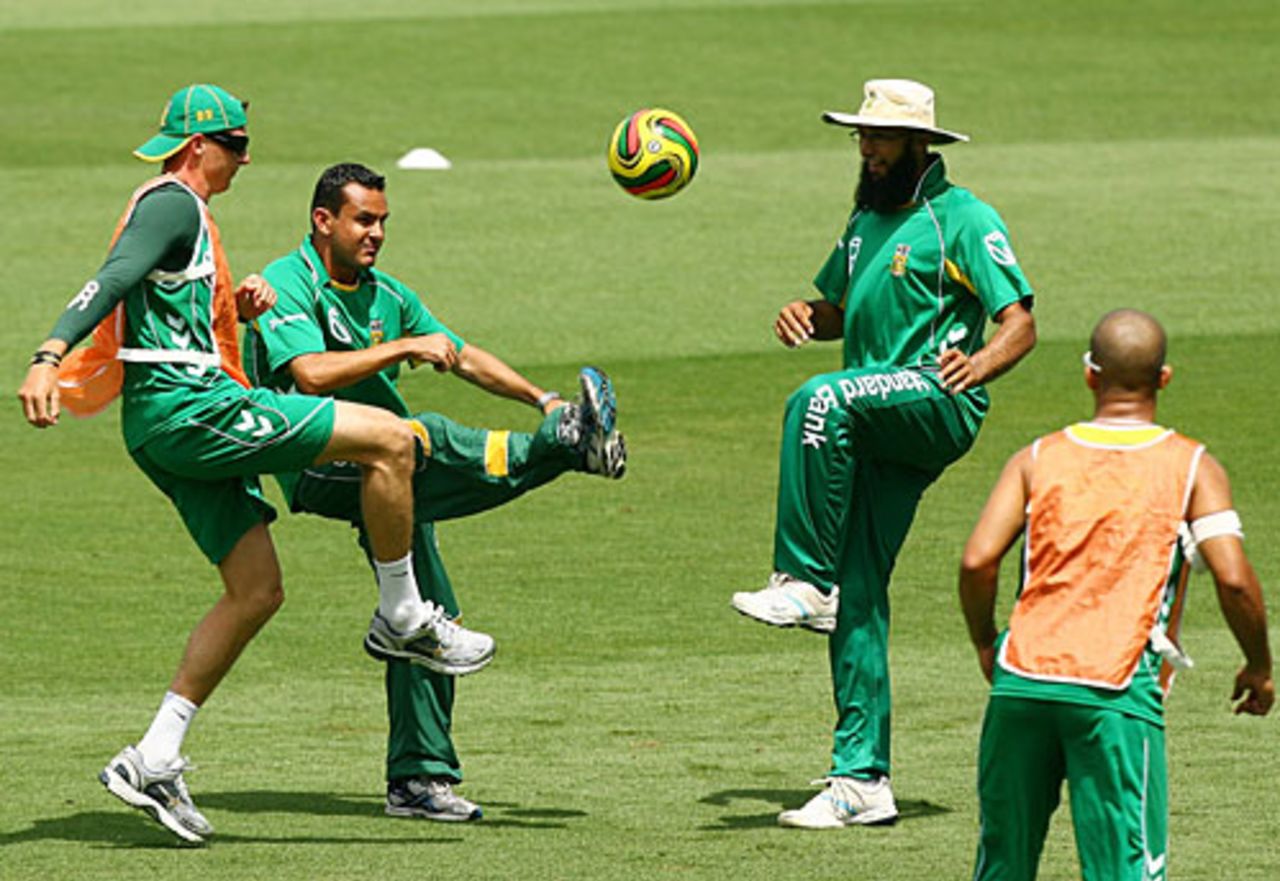 South African players play football during practice, Sydney, January 22, 2009