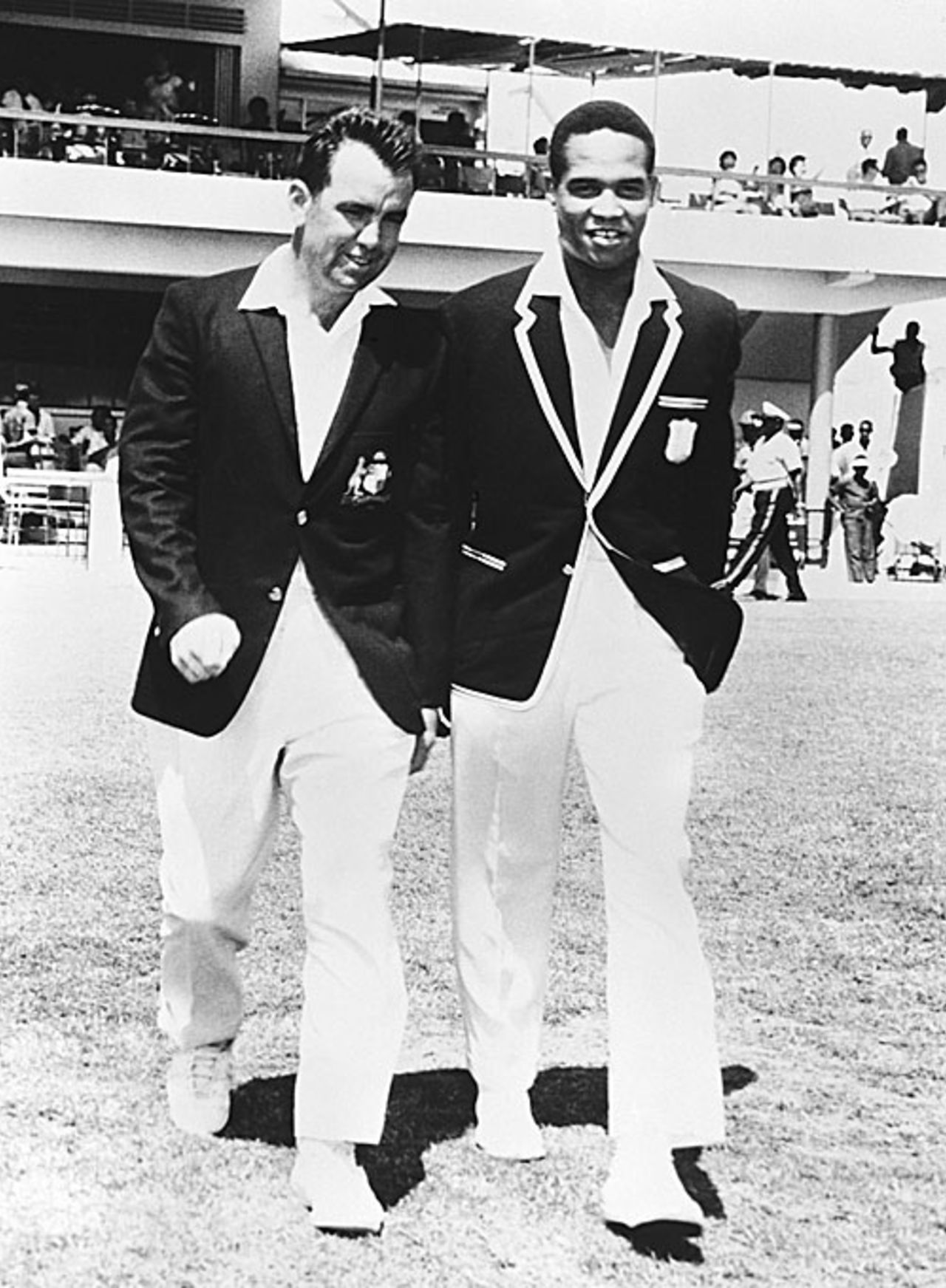 Bob Simpson and Garry Sobers walk out for the toss, March 3, 1965, first Test, Kingston