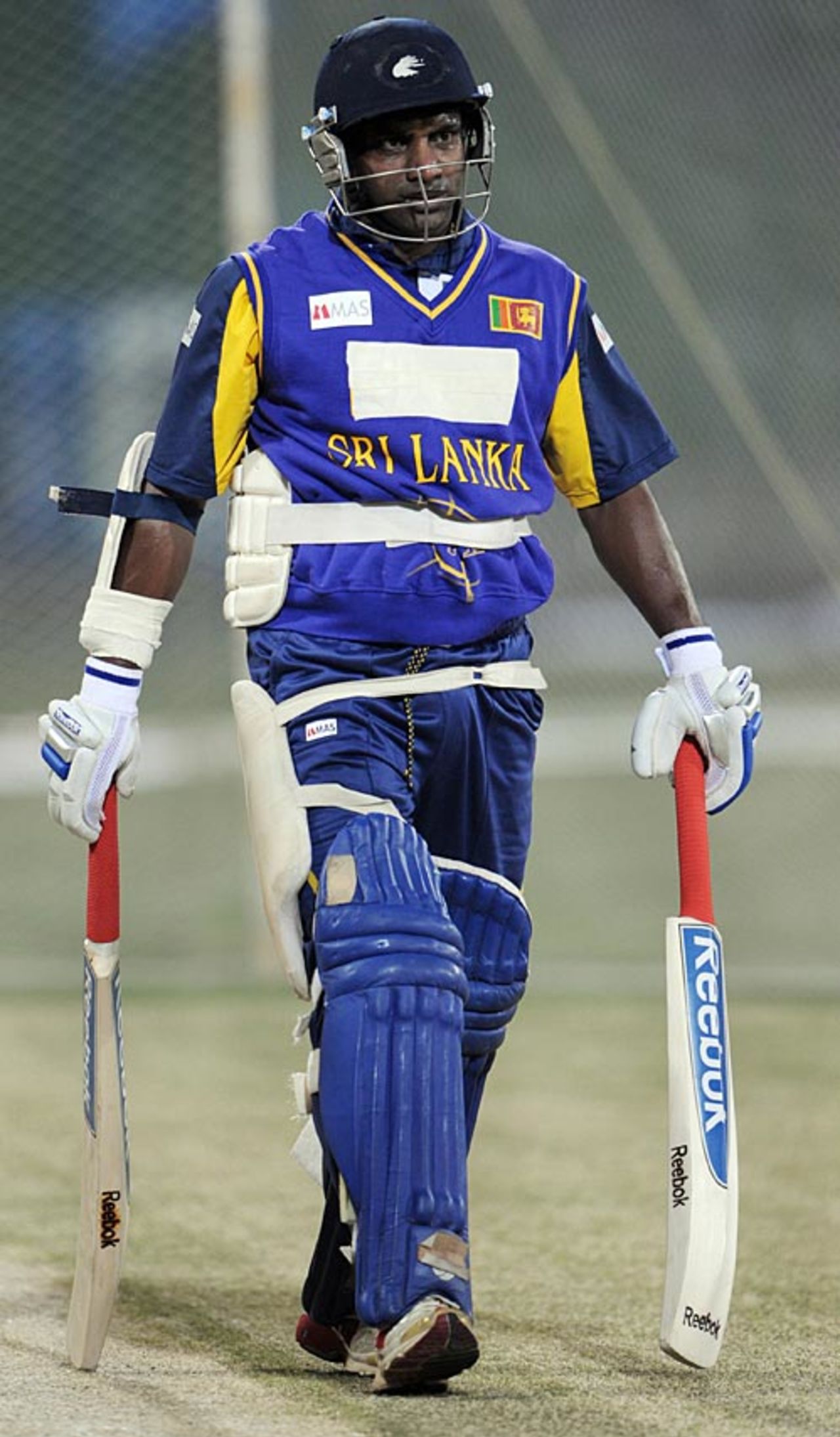 Sanath Jayasuriya gears up for a hit at the nets, Lahore, January 23, 2009