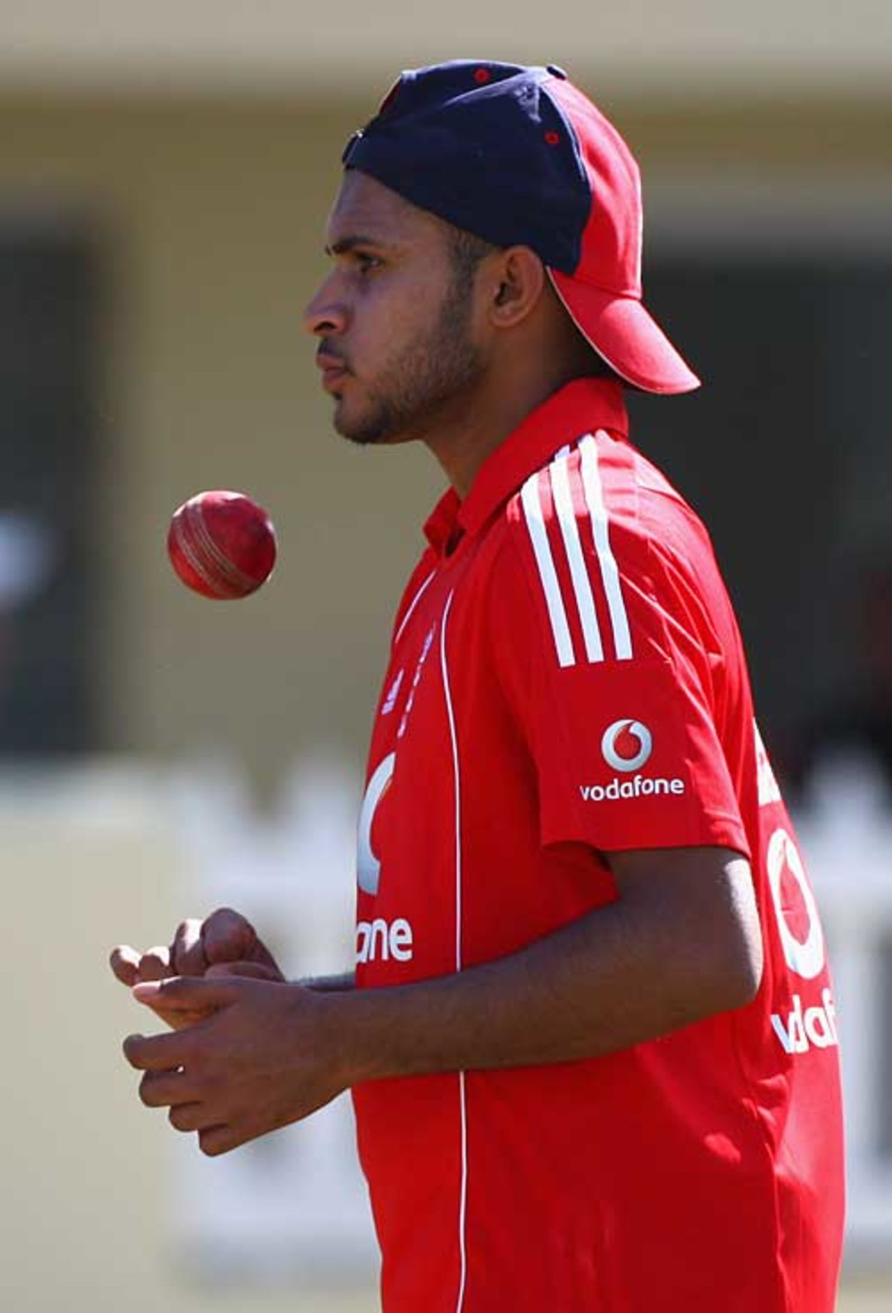England's youngest spinner, Adil Rashid, focuses on his task, St Kitts, January 23, 2009