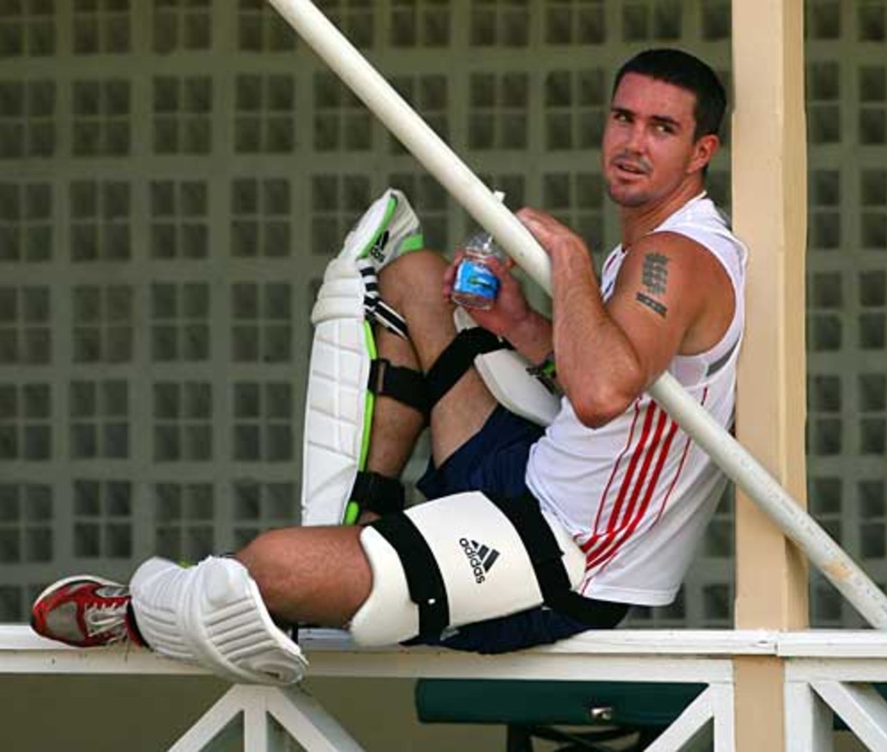 Kevin Pietersen takes some time out after his net session, St Kitts, January 23, 2009