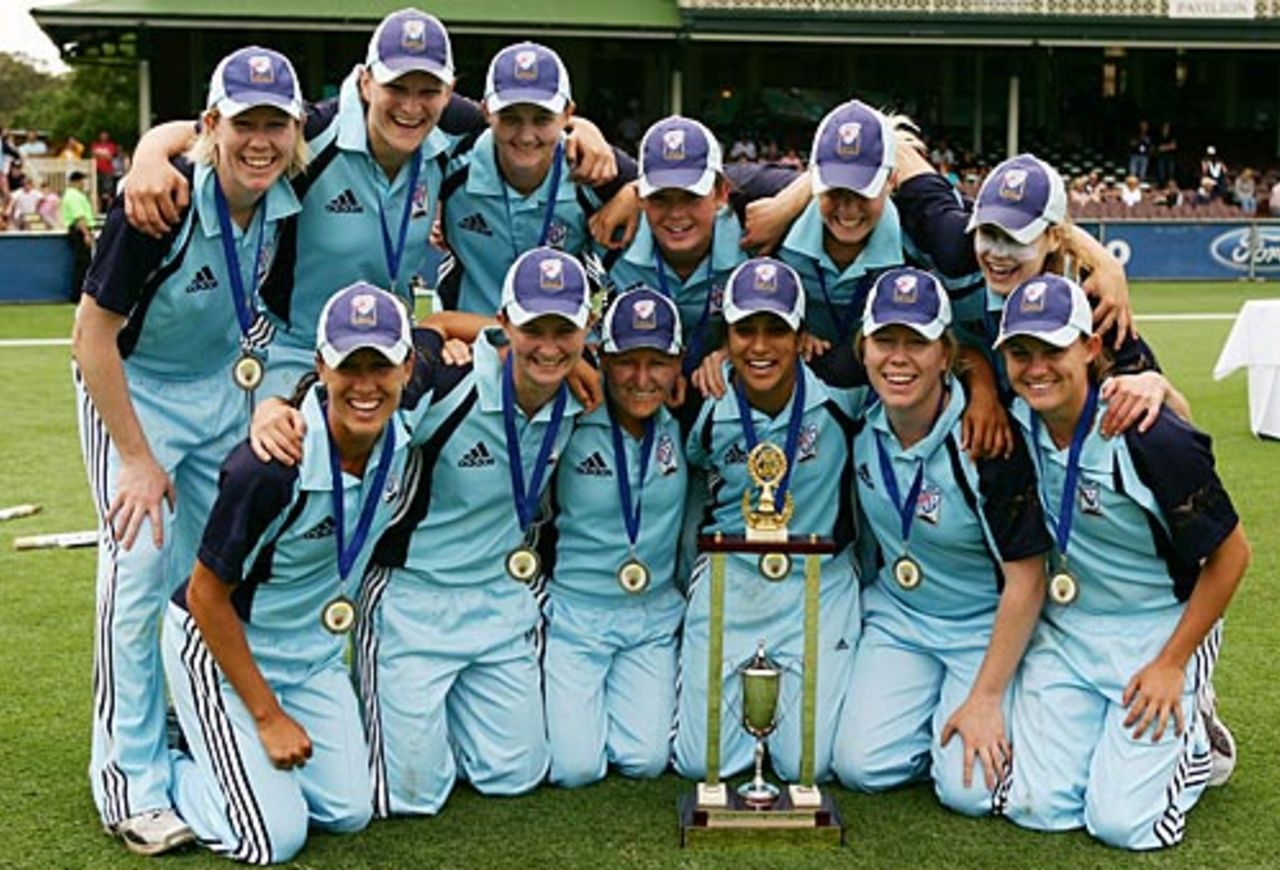 The victorious New South Wales team with the trophy, New South Wales v Victoria, Women's National Cricket League final, January 25, 2009
