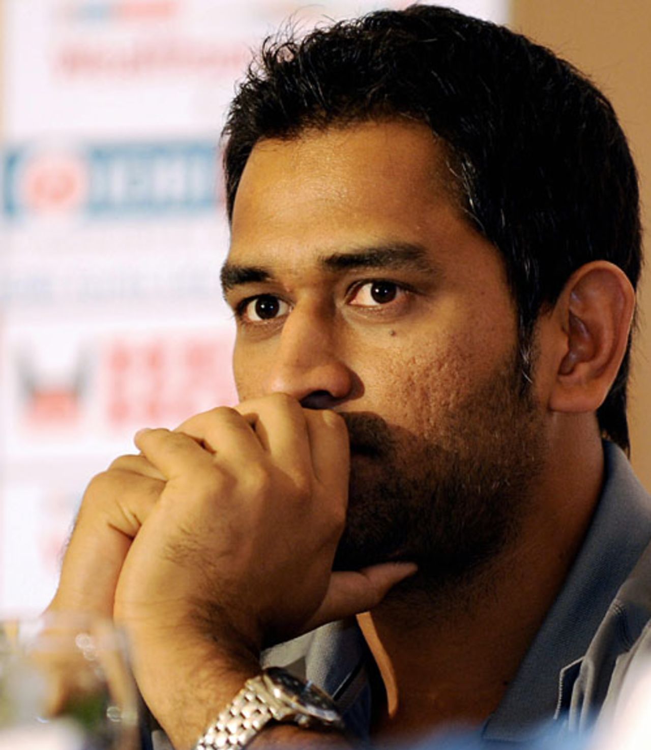 Mahendra Singh Dhoni looks on during a press conference, Colombo, January 26, 2009