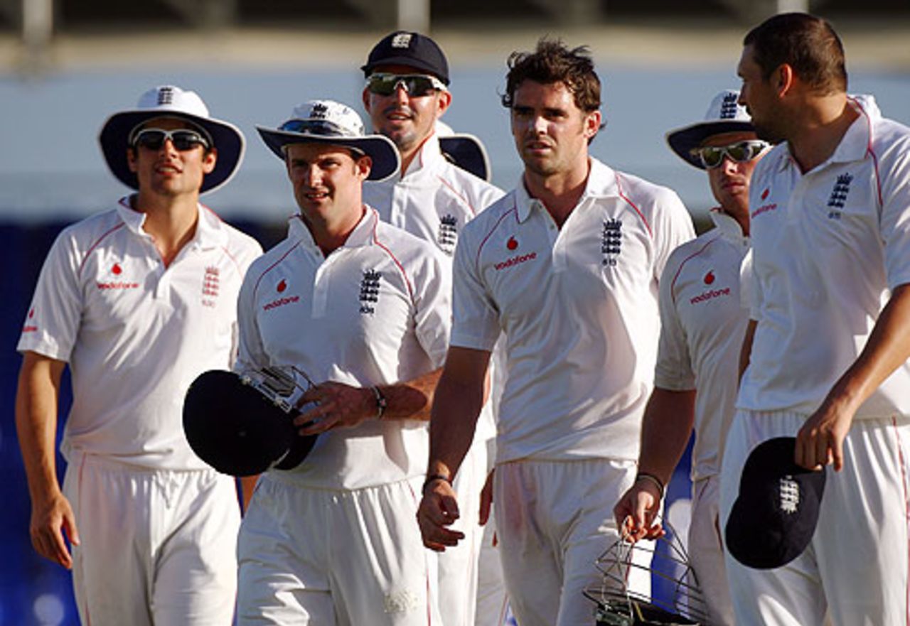 England's players leave the field after a convincing win at Basseterre, St Kitts Invitational XI v England XI, Warner Park, January 27, 2009