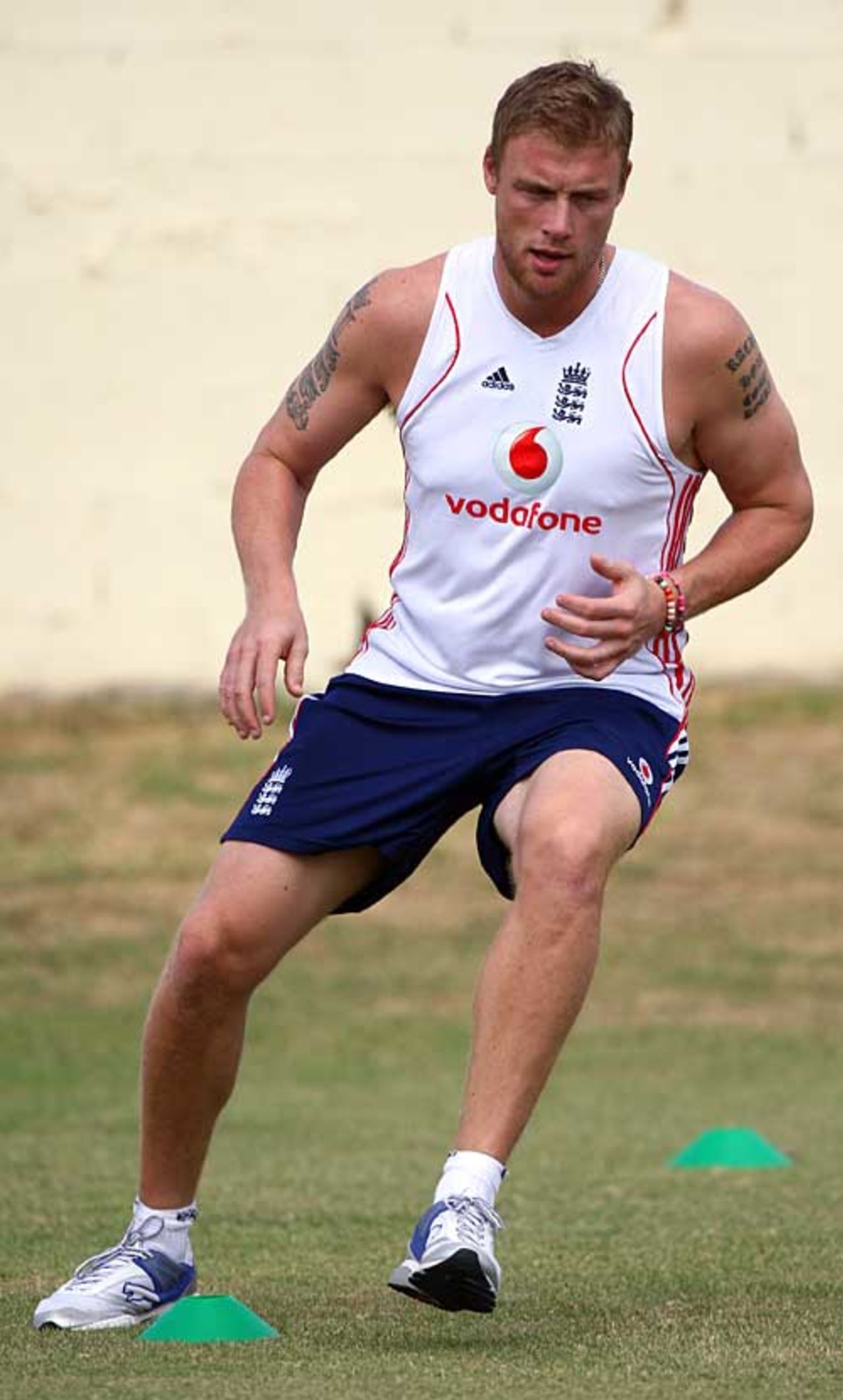 Andrew Flintoff is put through his paces as he races to be fit for the first Test, West Indies A v England XI, Warner Park, January 29, 2009