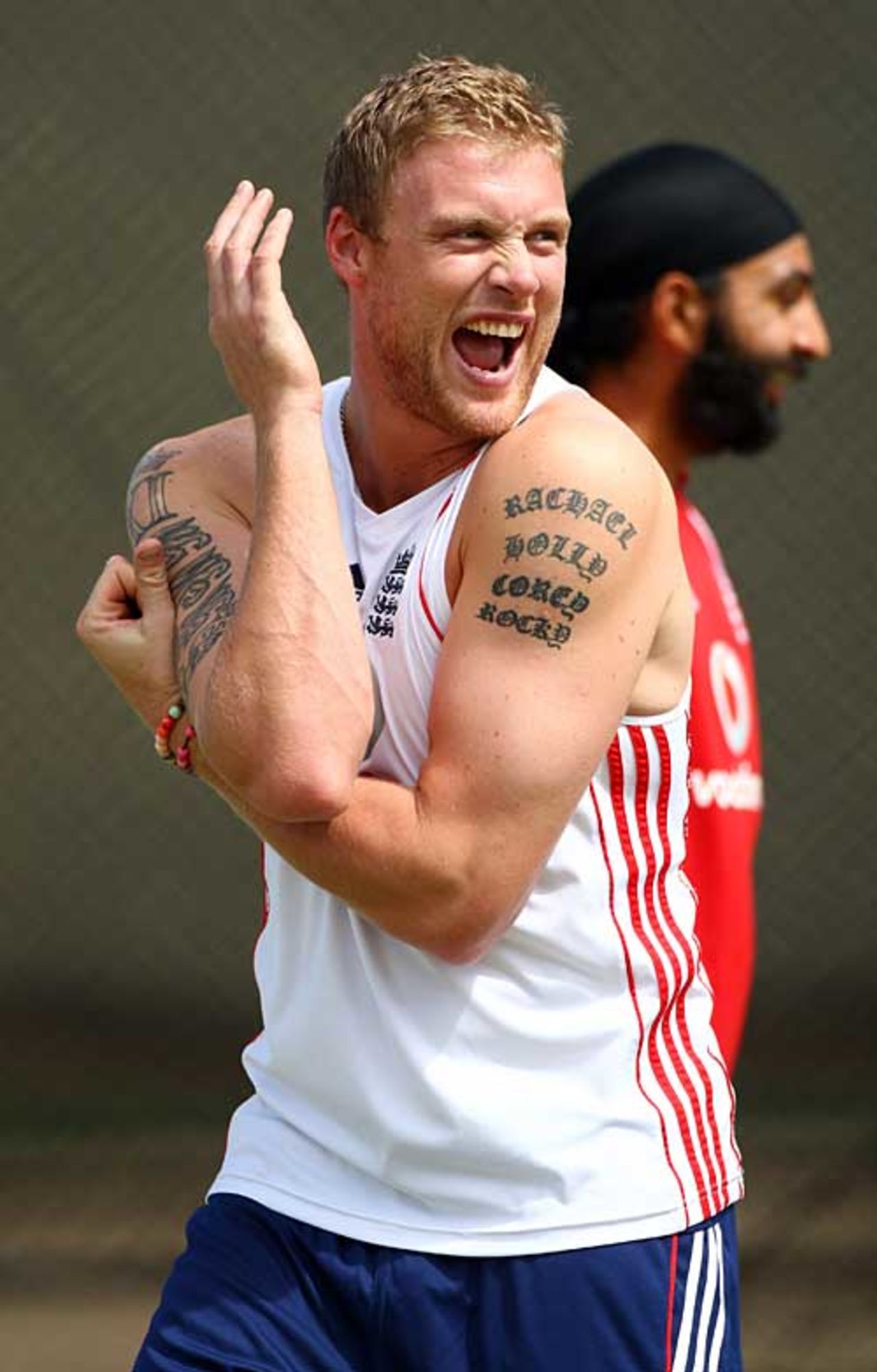 Andrew Flintoff seemed in high spirits during his workout, West Indies A v England XI, Warner Park, January 29, 2009