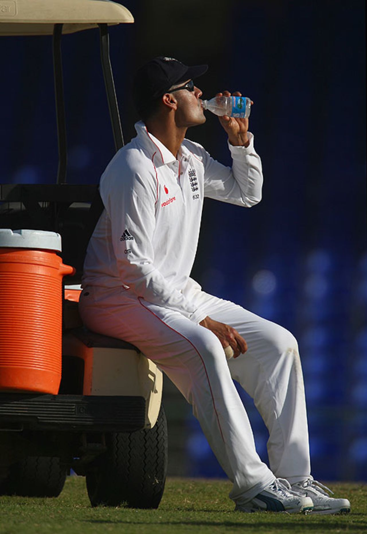 Owais Shah takes a break from the heat in St Kitts during England's final warm-up match before the first Test, West Indies A v England XI, Warner Park, January 29, 2009
