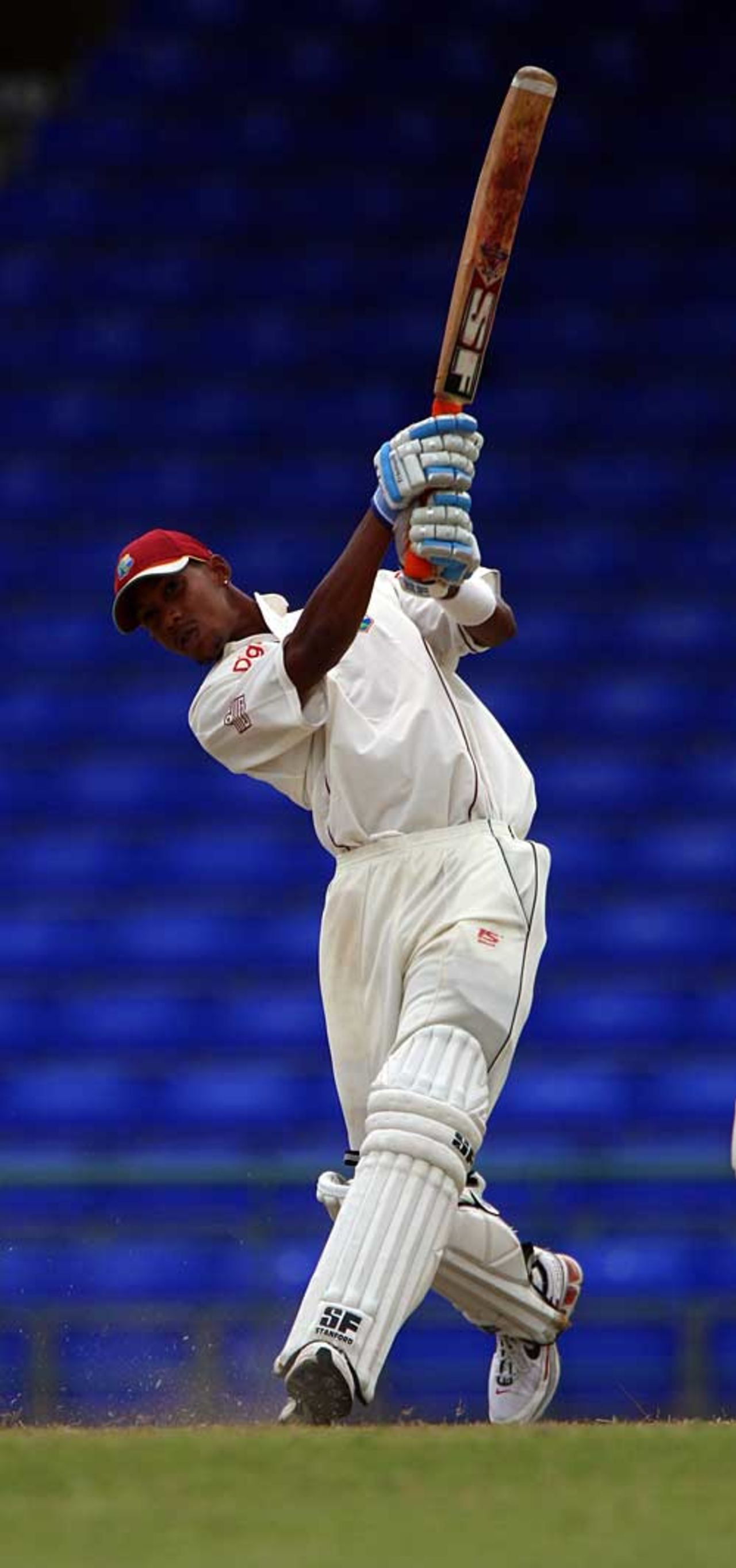 Lendl Simmons cracks another boundary during his mammoth innings, West Indies A v England XI, Warner Park, January 30, 2009