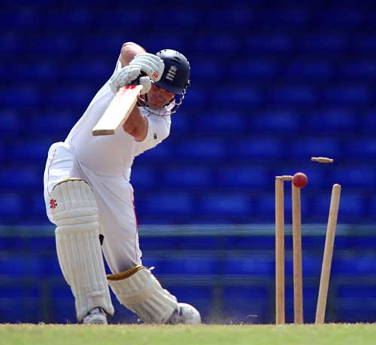 Andrew Strauss is bowled three short of his hundred, West Indies A v England XI, Warner Park, January 31, 2009