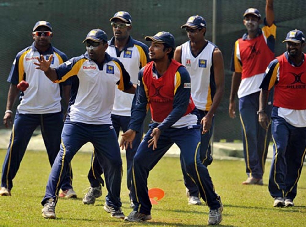 The Sri Lankans warm up for a training session, Colombo, February 2, 2009