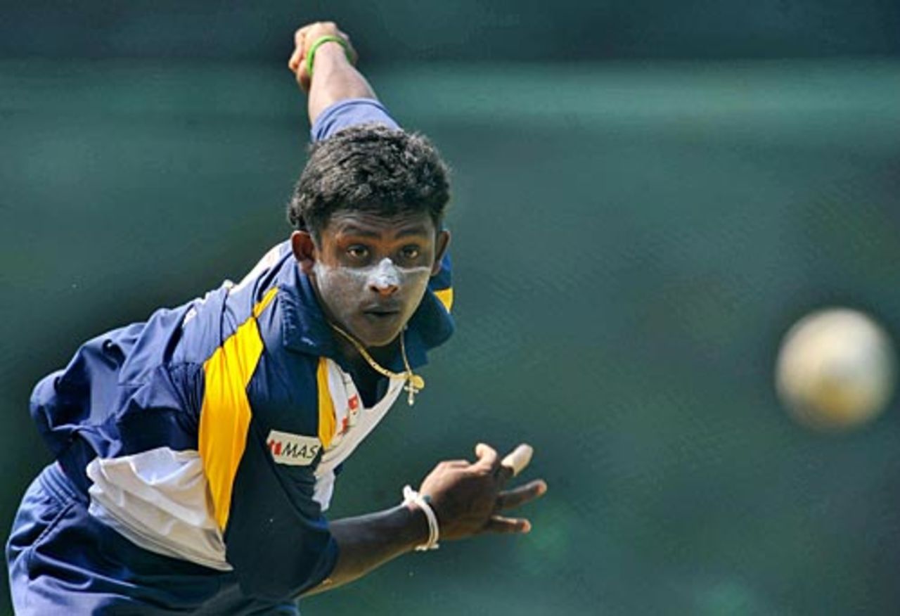Ajantha Mendis bowls in the nets, Colombo, February 2, 2009