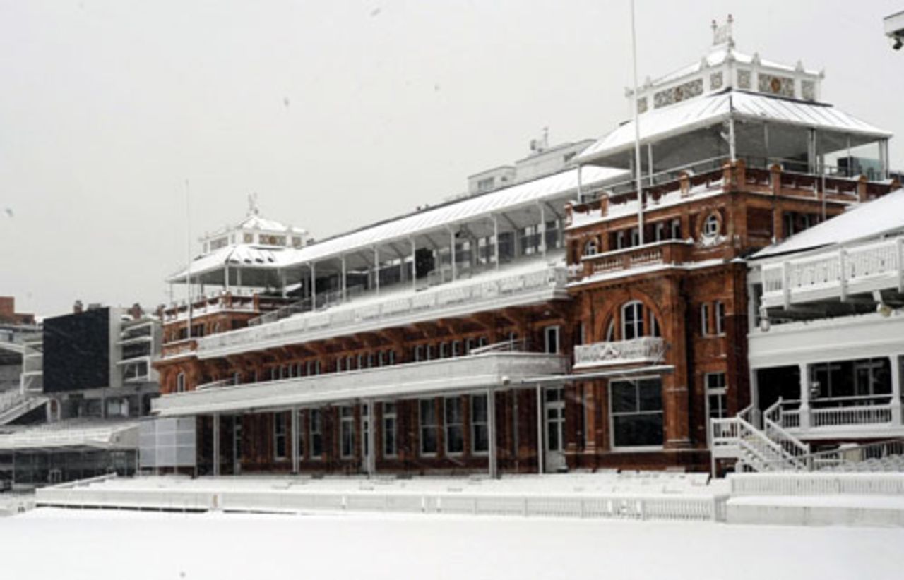 Heavy snow covers the outfield at Lord's after almost six inches fell overnight, London, February 2, 2009