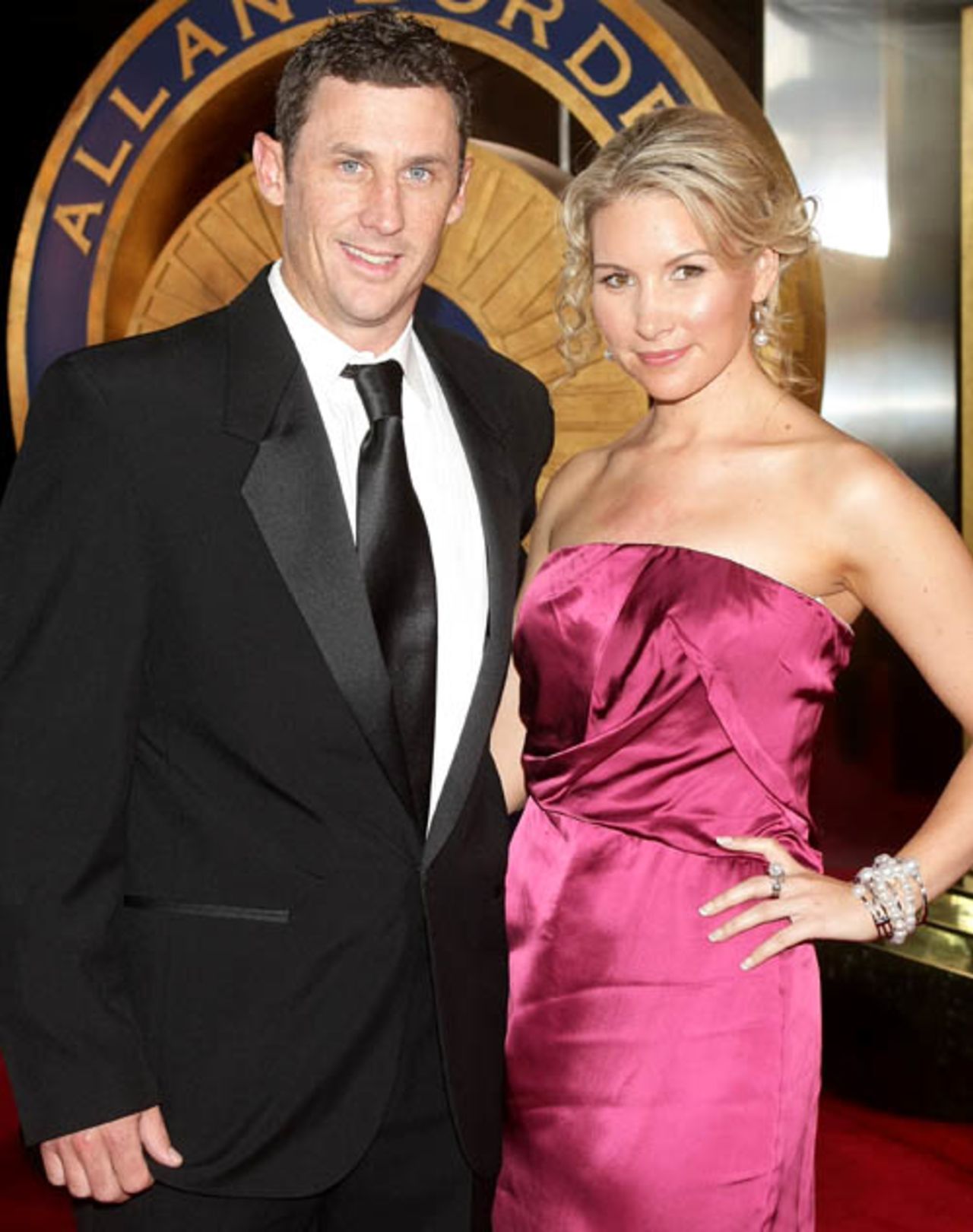 David Hussey arrives with partner Kristy Saville for the 2009 Allan Border Medal, Melbourne, February 3, 2009