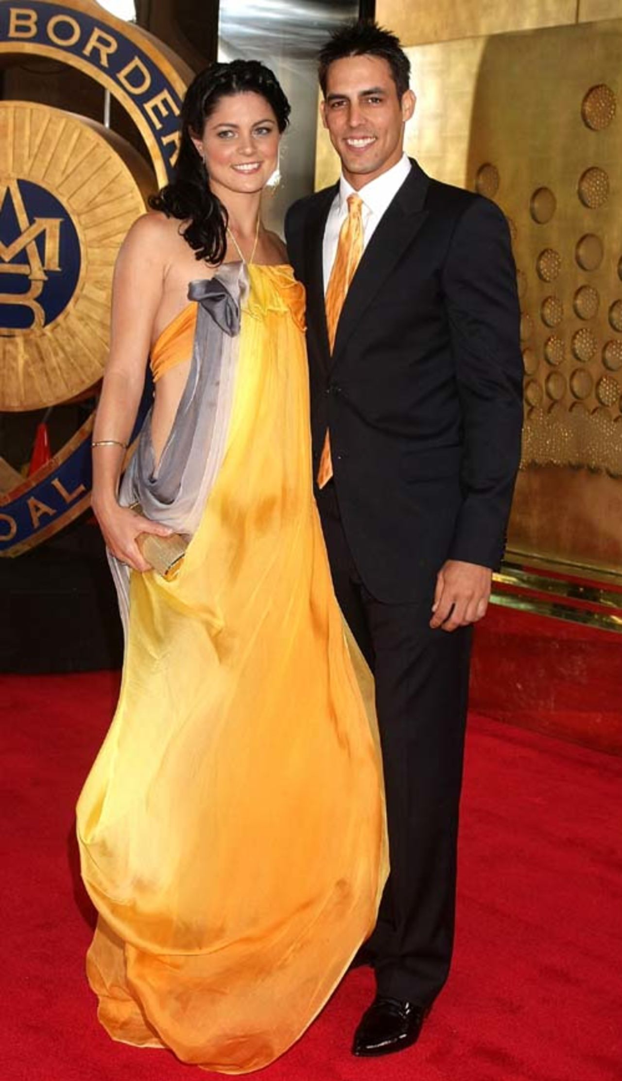 Mitchell Johnson poses with partner Jessica Bratich at the 2009 Allan Border Medal, Melbourne, February 3, 2009