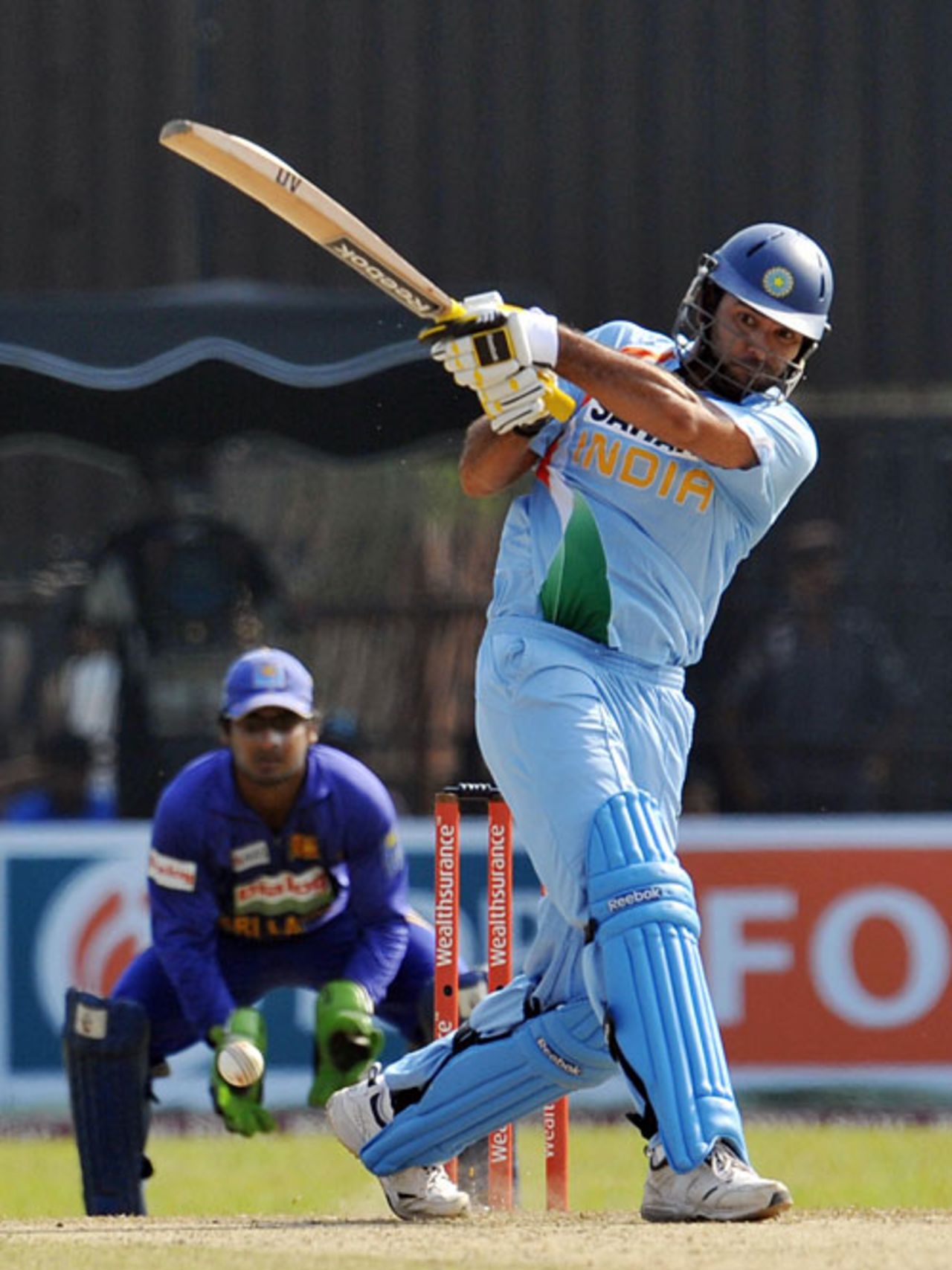 Yuvraj Singh hits a powerful shot through the leg side, Sri Lanka v India, 3rd ODI, Colombo, February 3, 2009