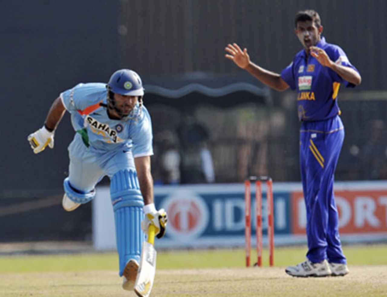 Yuvraj Singh stretches to make it back into the crease, Sri Lanka v India, 3rd ODI, Colombo, February 3, 2009