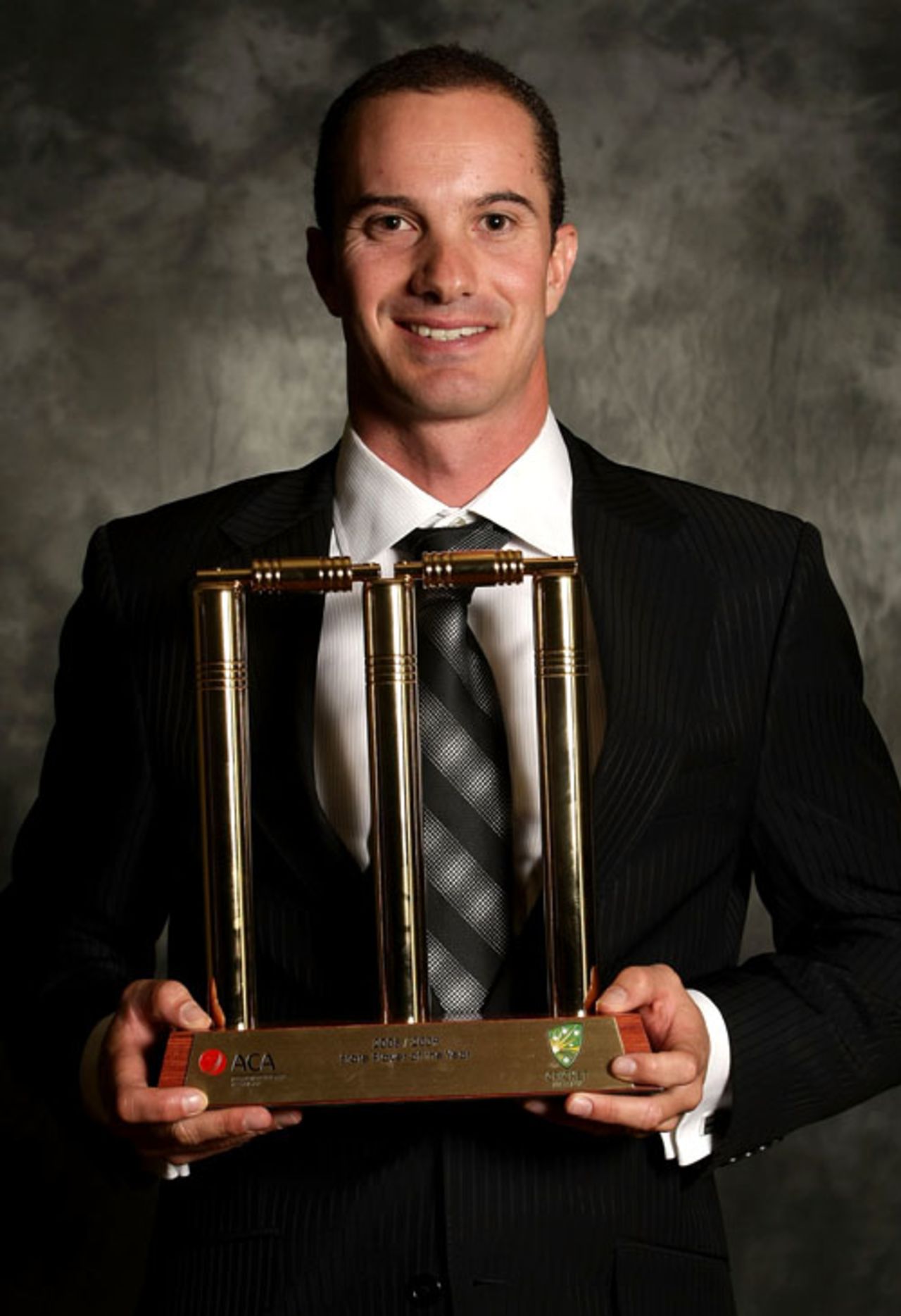 Michael Klinger poses with the State Player of the Year trophy, Melbourne, February 3, 2009