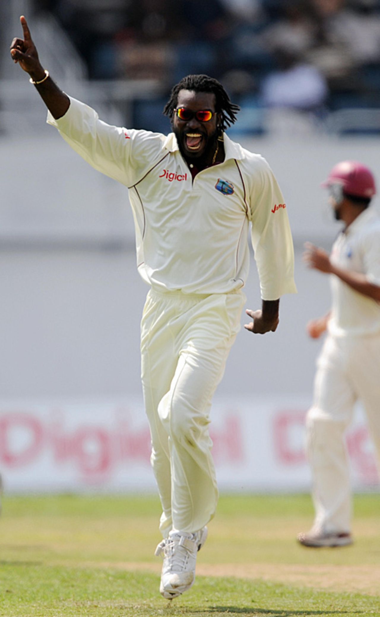 Chris Gayle celebrates the wicket of Ian Bell just before lunch, West Indies v England, 1st Test, Kingston, February 4, 2009