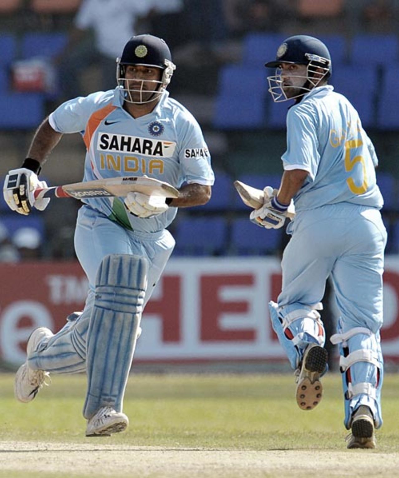 Mahendra Singh Dhoni and Gautam Gambhir set off for a run, Sri Lanka v India, 4th ODI, Premadasa Stadium, Colombo, February 5, 2009