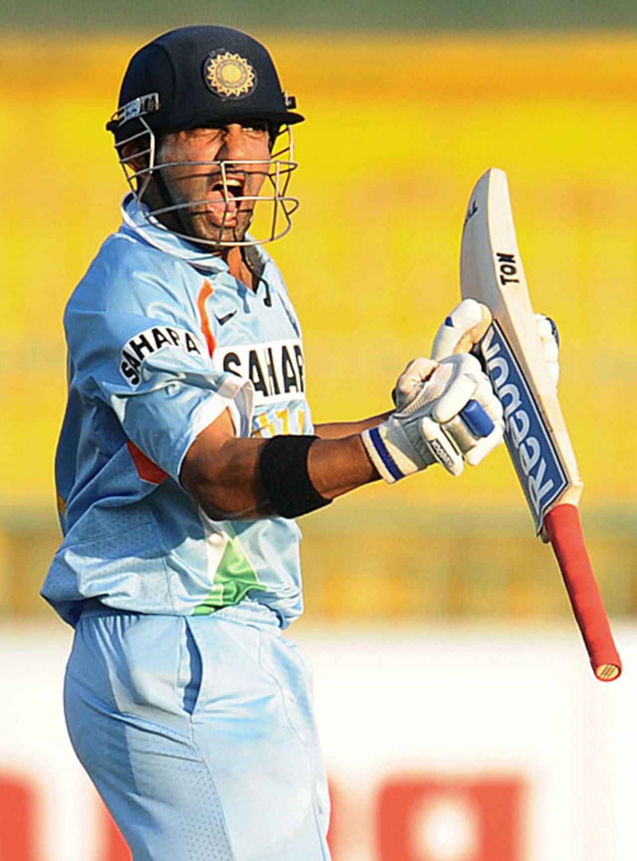 An ecstatic Gautam Gambhir celebrates his century, Sri Lanka v India, 4th ODI, Premadasa Stadium, Colombo, February 5, 2009