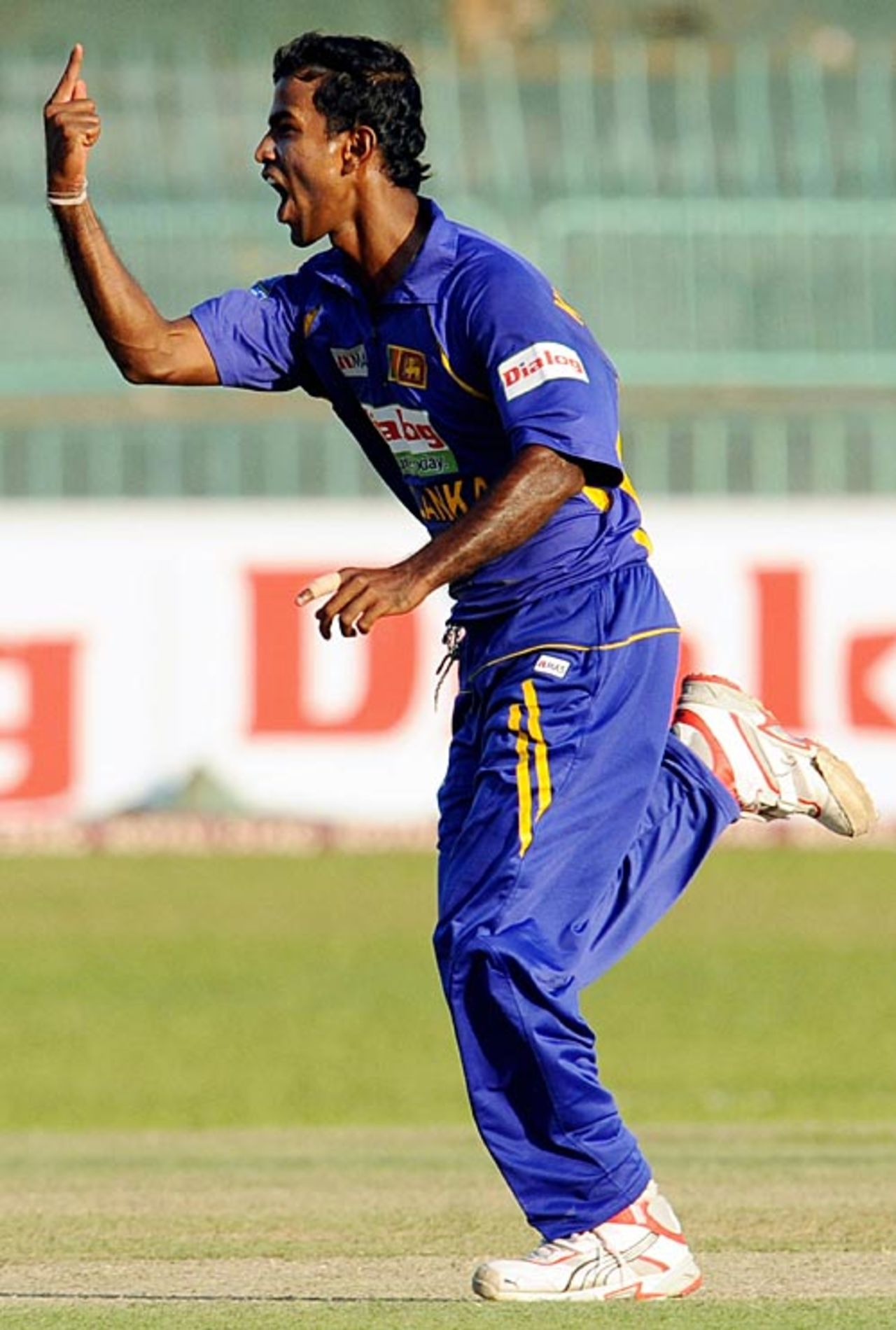Nuwan Kulasekara celebrates Yuvraj Singh's wicket, Sri Lanka v India, 4th ODI, Premadasa Stadium, Colombo, February 5, 2009