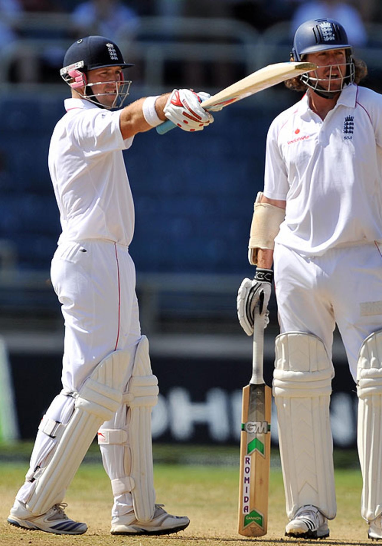 Matt Prior salutes the dressing-room after bringing up his fifty, West Indies v England, 1st Test, Kingston, 2nd day, February 5, 2009