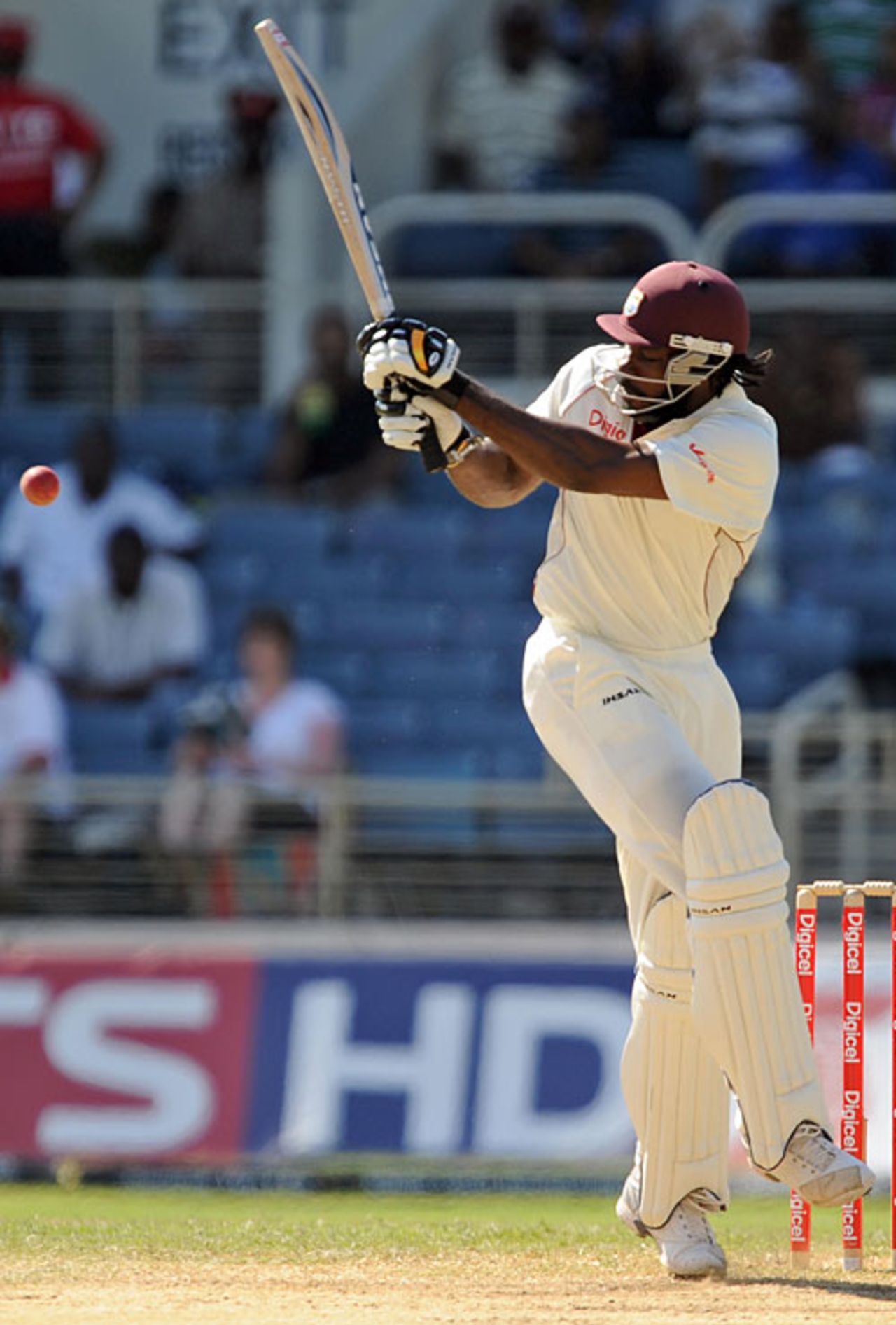 Chris Gayle flicks the ball to leg on the third morning, West Indies v England, 1st Test, Kingston, February 6, 2009