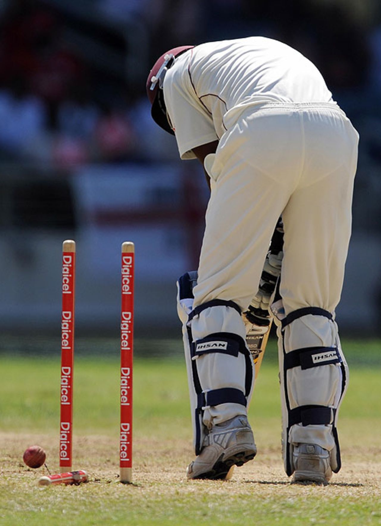 Chris Gayle's century comes to an end as Stuart Broad removes his middle stump, West Indies v England, 1st Test, Kingston, February 6, 2009