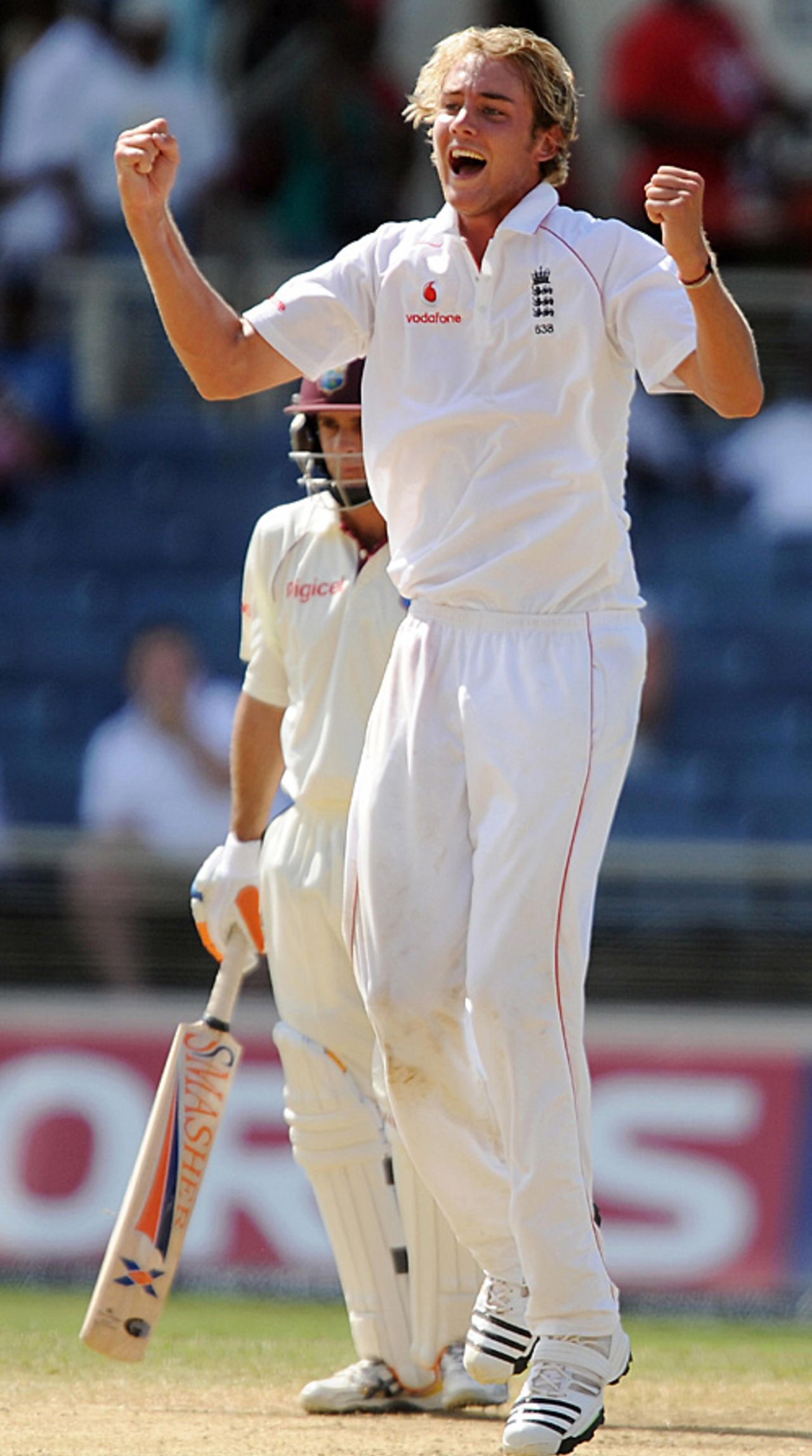 Stuart Broad celebrates his first five-wicket haul in Tests, West Indies v England, 1st Test, Kingston, February 7, 2009