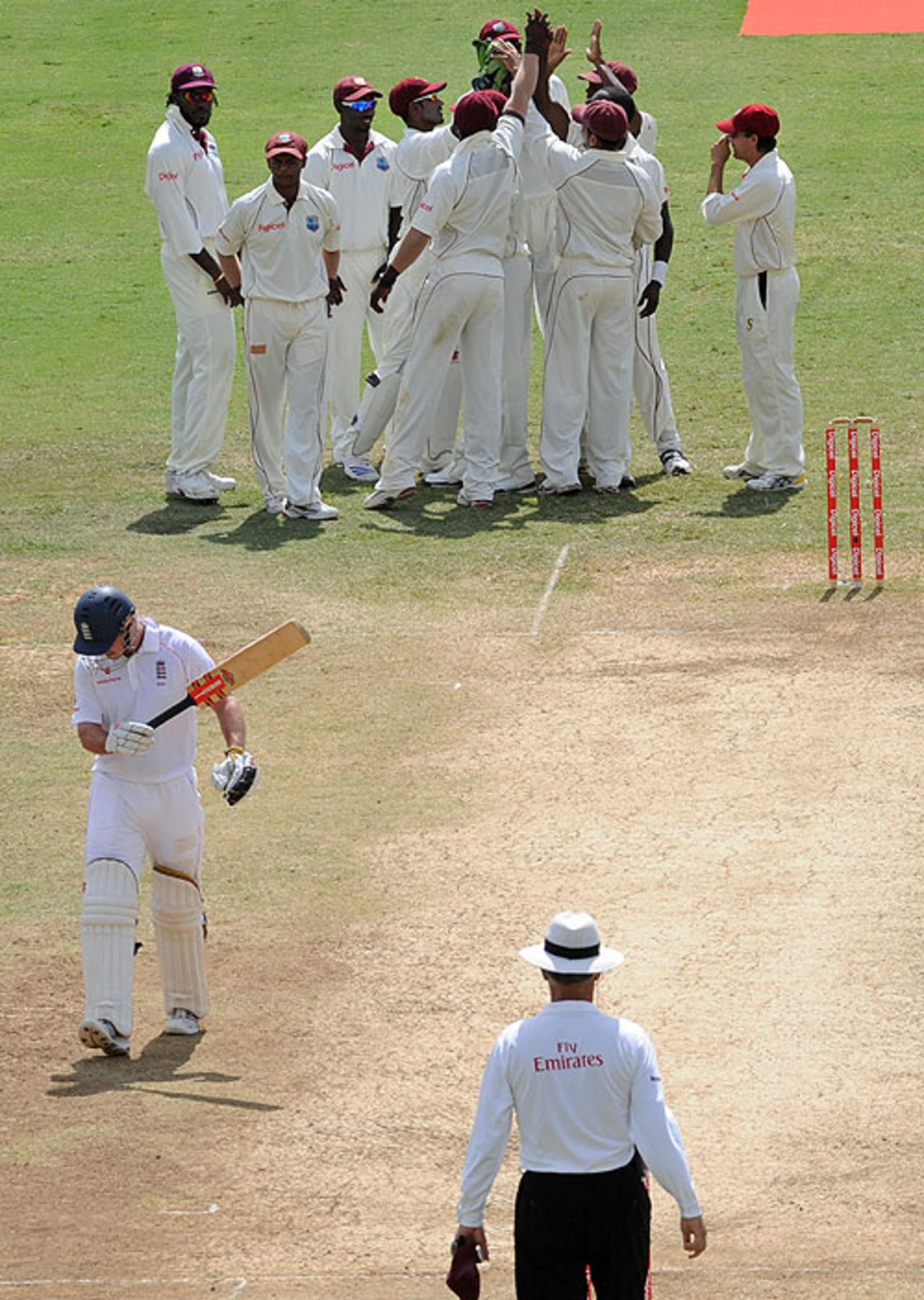 Andrew Strauss swishes his pad in anger as he joins the England procession, West Indies v England, 1st Test, Kingston, February 7, 2009
