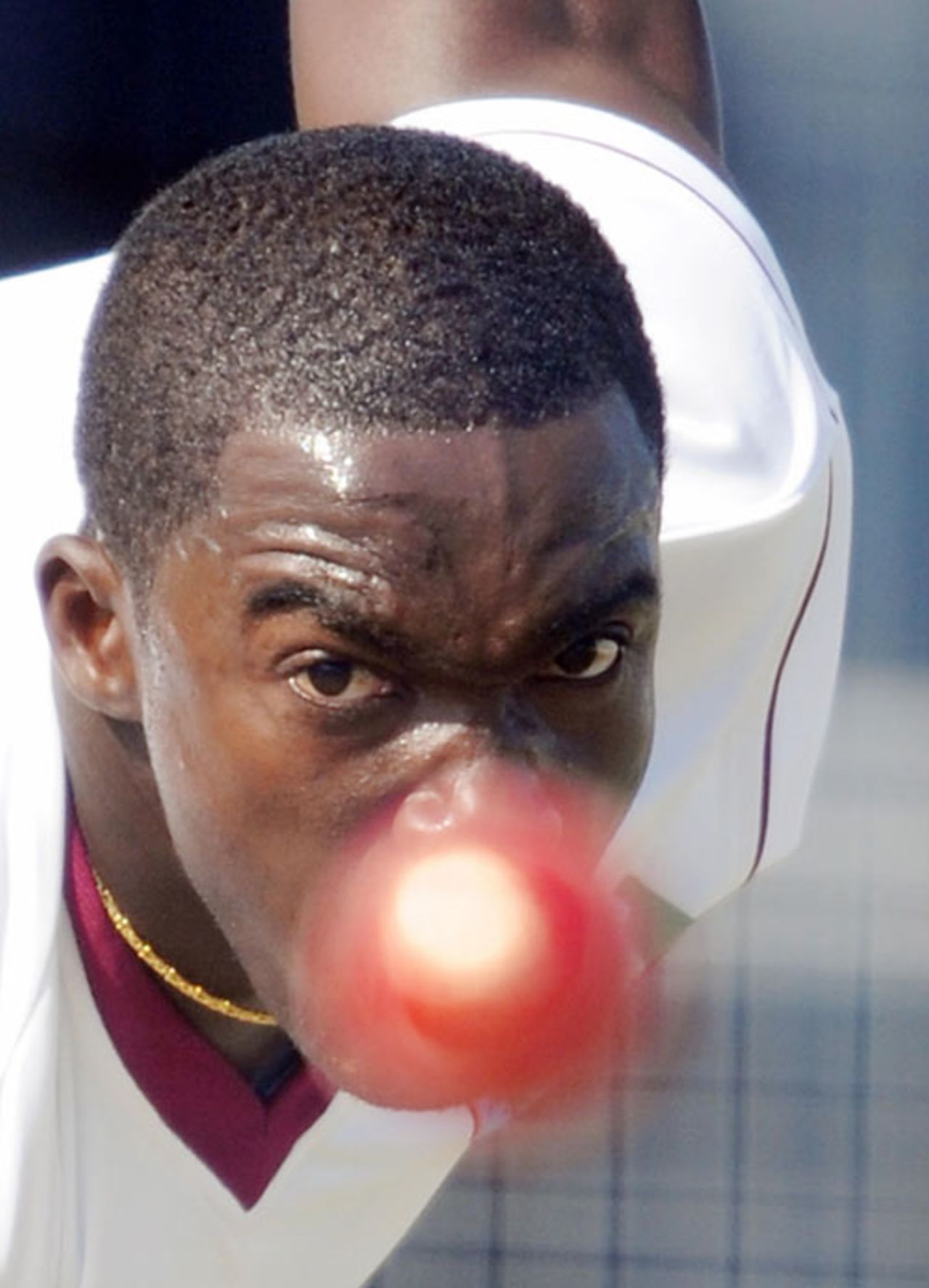 Jerome Taylor keeps his eye on the ball in the nets, Antigua, February 10, 2009