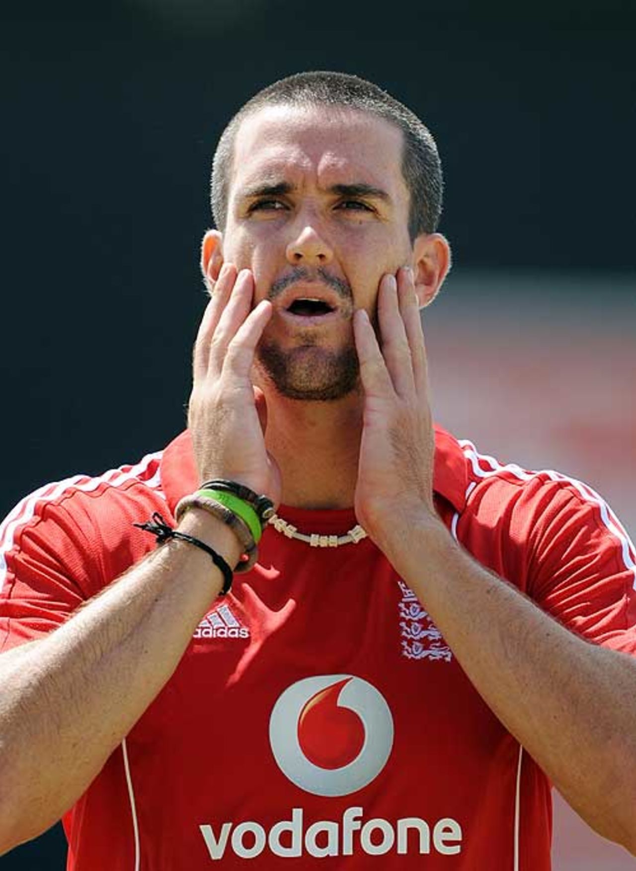 Oh brother, what next? Kevin Pietersen deep in thought at the Antigua Recreation Ground nets, Antigua, February 11, 2009
