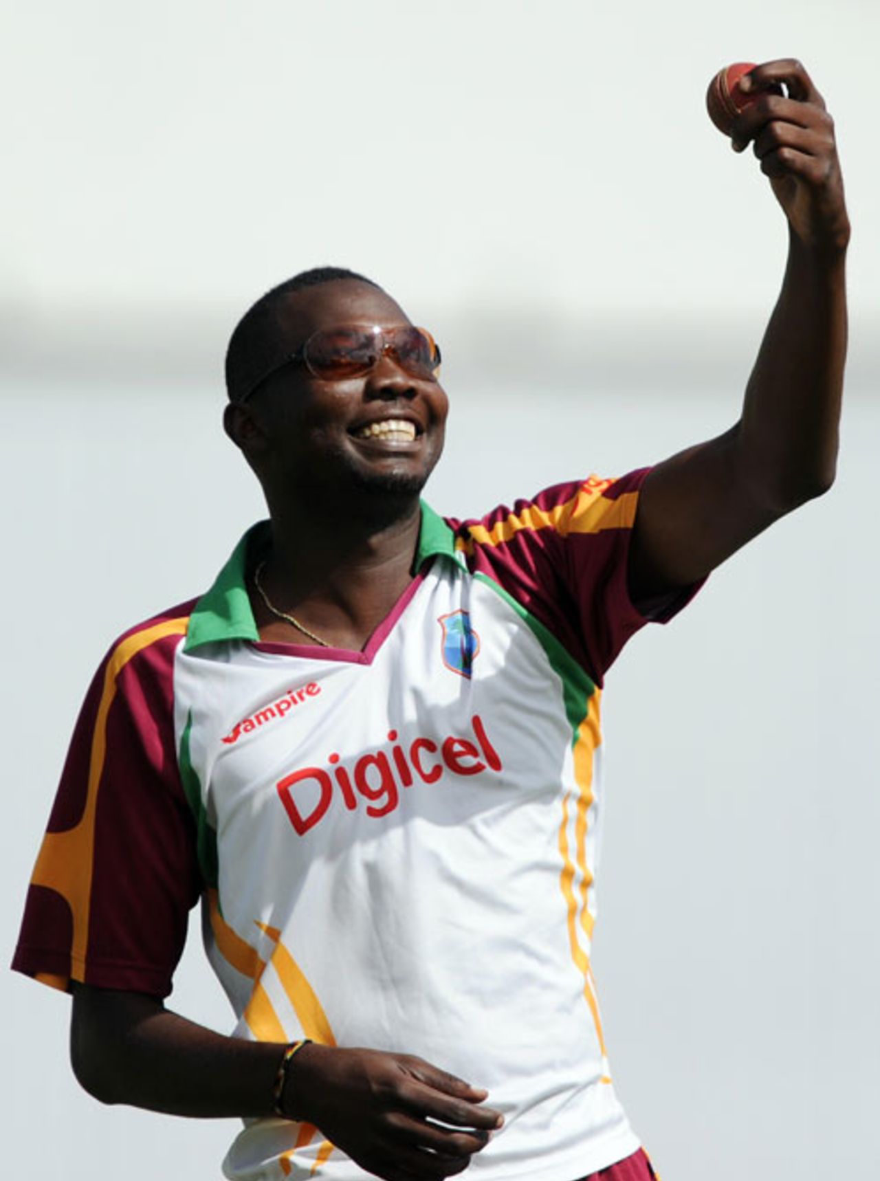 Sulieman Benn enjoys a light-hearted moment during a net session, The Sir Vivian Richards Cricket Ground, St. Johns, Antigua, February 12, 2009