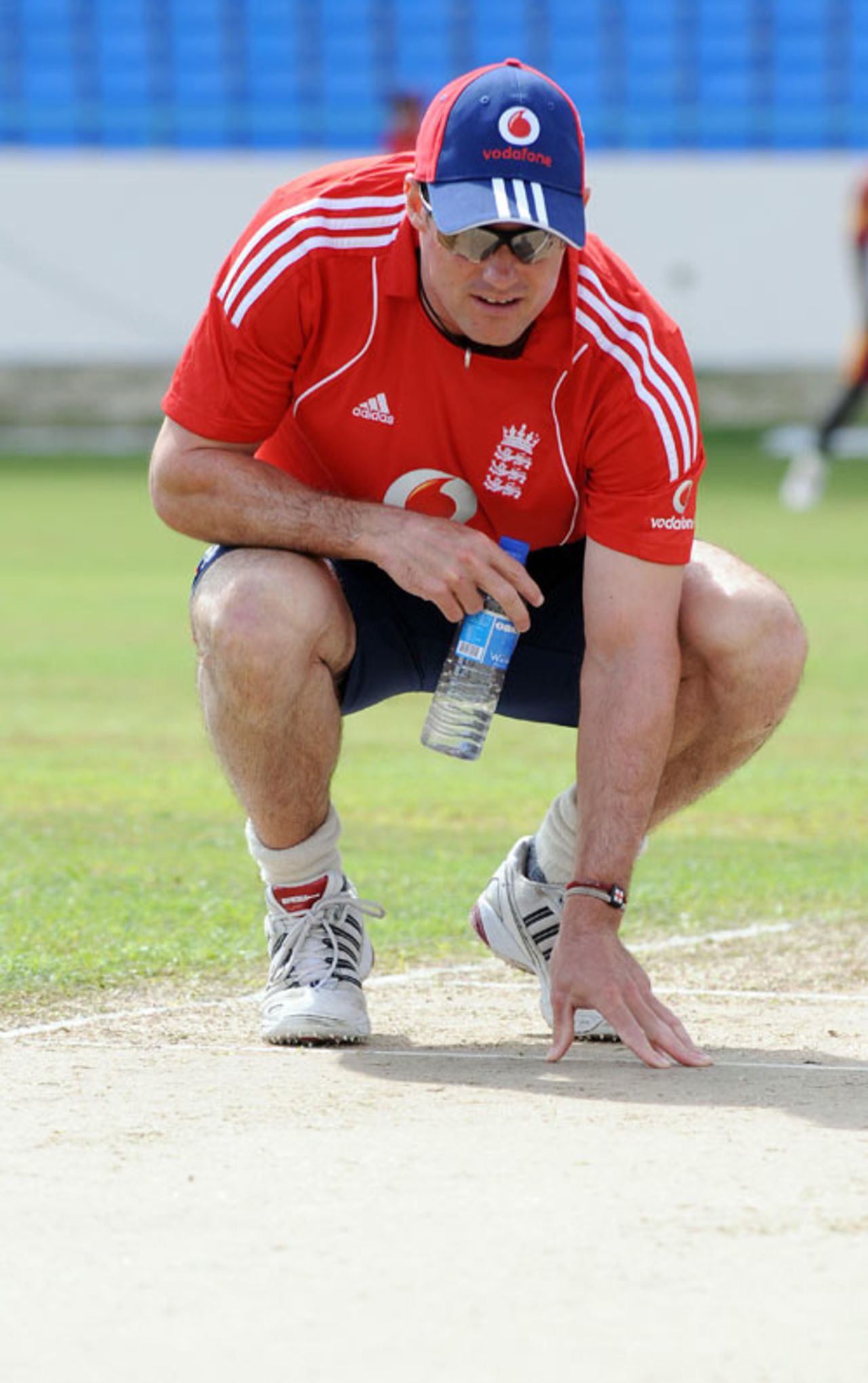 Andrew Strauss checks out the pitch on the eve of the match, The Sir Vivian Richards Cricket Ground, St. Johns, Antigua, February 12, 2009