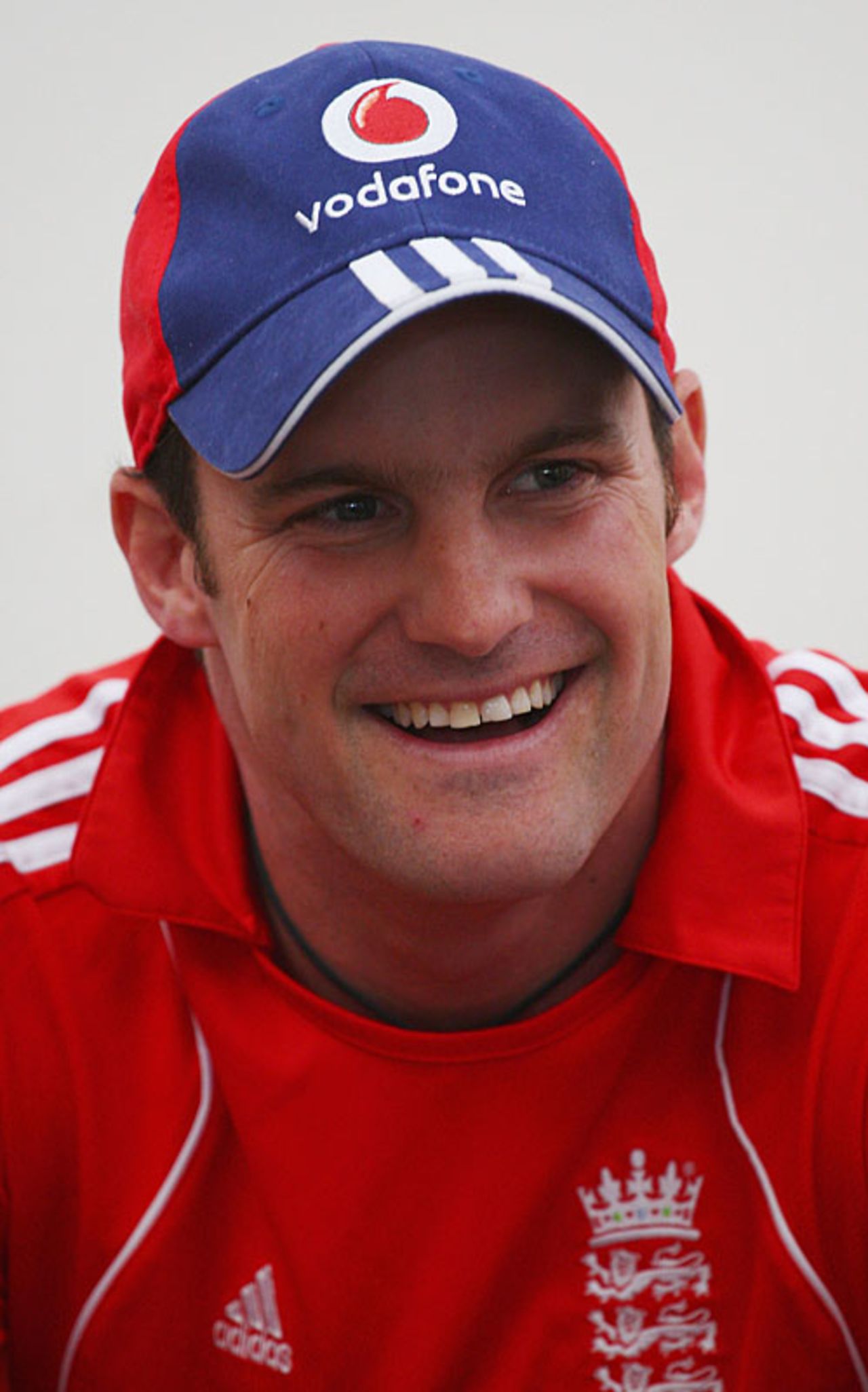A relaxed Andrew Strauss answers questions at a press conference, Antigua, February 14, 2009