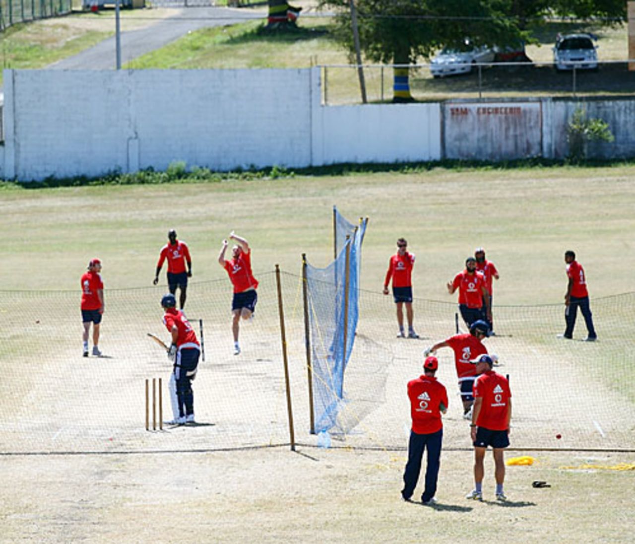 England players take part in a nets session, Antigua, February 14, 2009