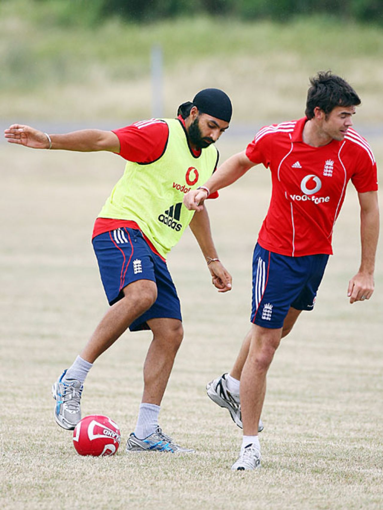 Monty Panesar and James Anderson play football, Antigua, February 14, 2009