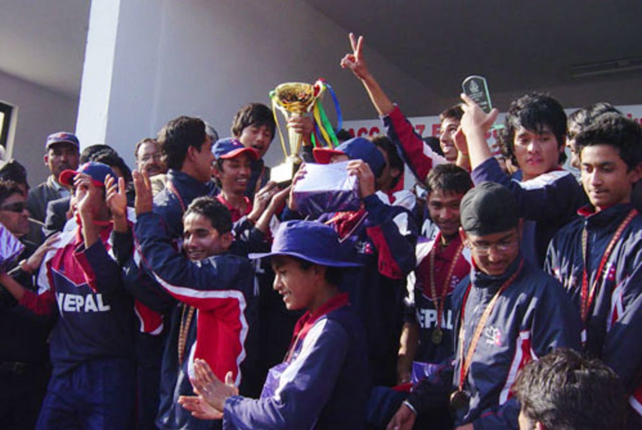 Nepal celebrate after their victory in the final, Nepal v Malaysia, ACC Under-17 Elite Cup final, Nepal, February 12, 2009