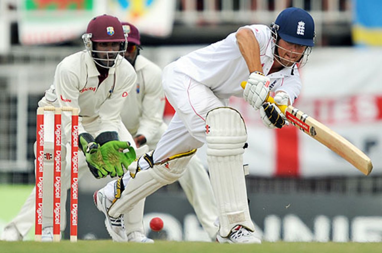 Alastair Cook clips a single through the leg side, West Indies v England, 3rd Test, Antigua, February 15, 2009