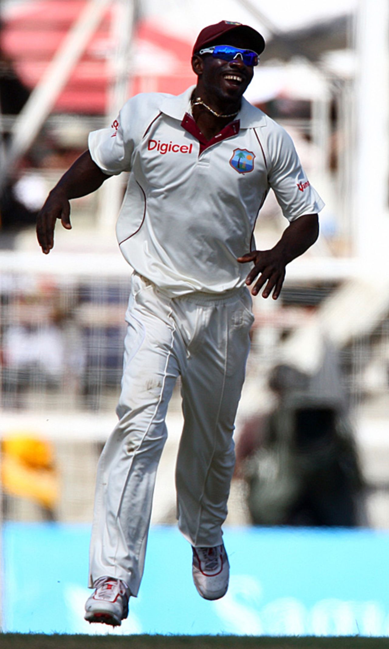 Devon Smith is jubilant after his sublime slip catch to dismiss Alastair Cook, West Indies v England, 3rd Test, Antigua, February 15, 2009