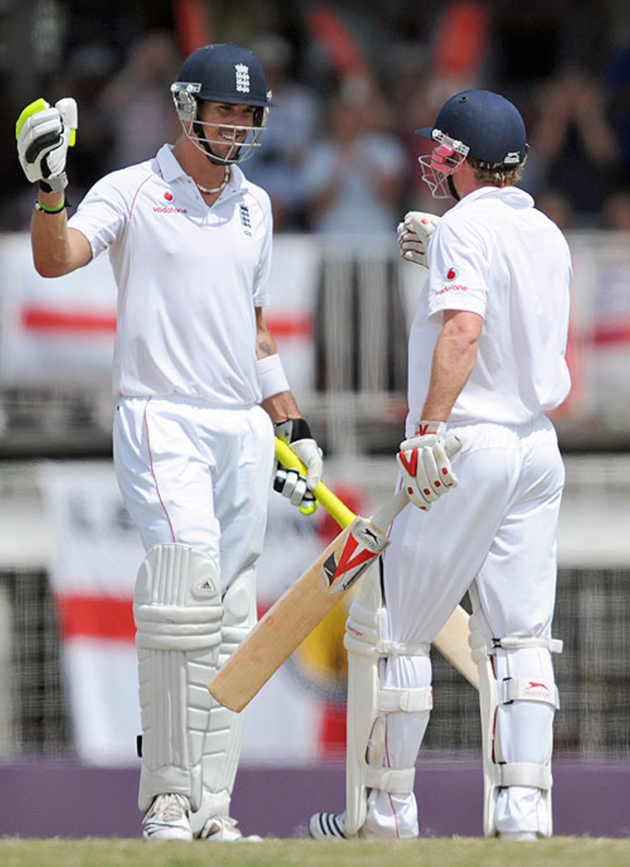 Kevin Pietersen congratulates Paul Collingwood for reaching his half-century, West Indies v England, 3rd Test, Antigua, February 16, 2009