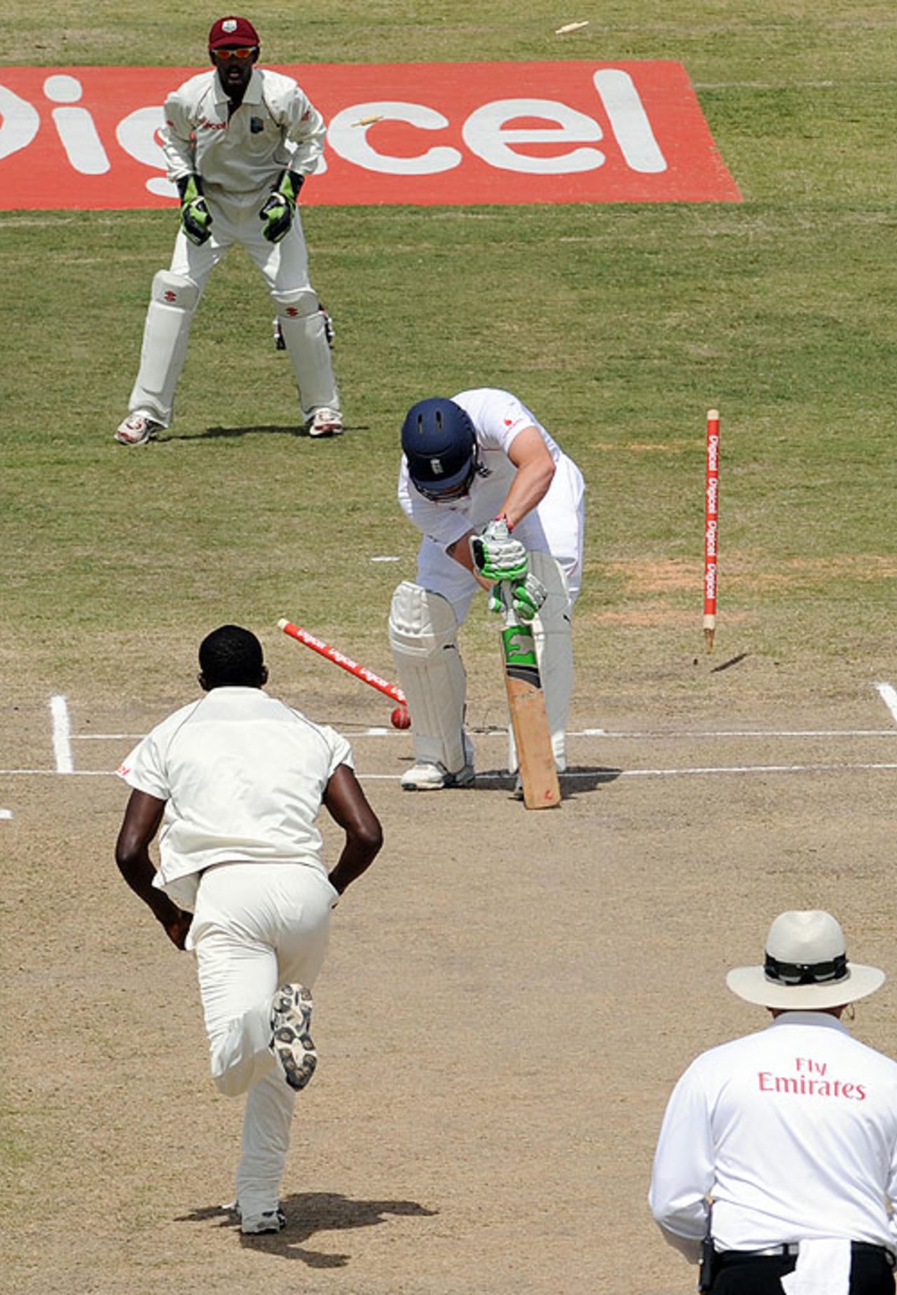 Andrew Flintoff is comprehensively bowled by Jerome Taylor, West Indies v England, 3rd Test, Antigua, February 16, 2009