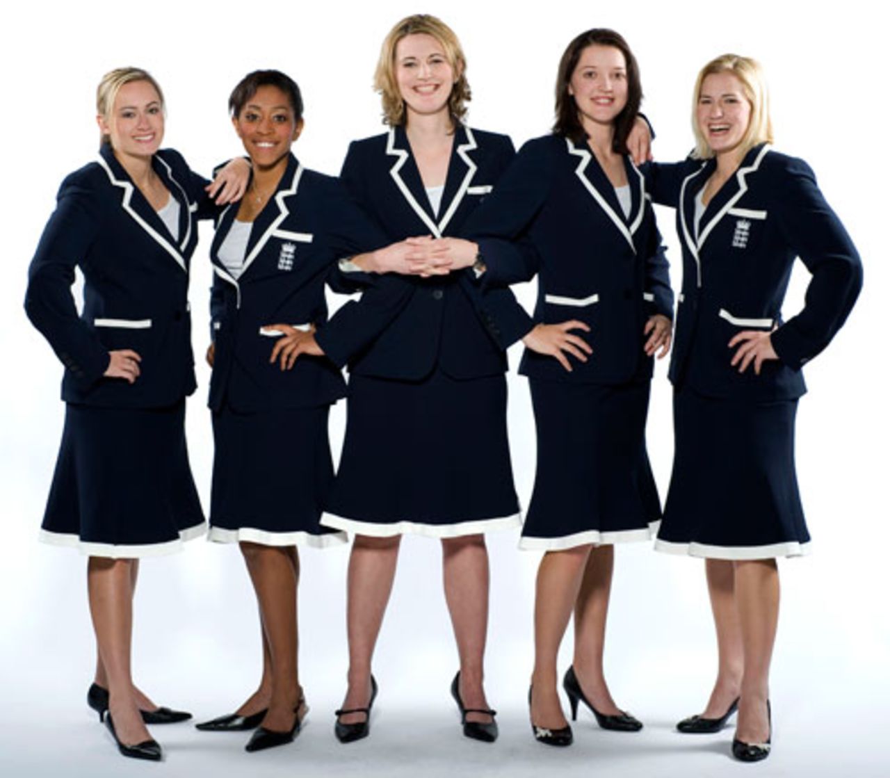 The England women model their World Cup clothing, designed by Paul Costelloe, London, February 17, 2009