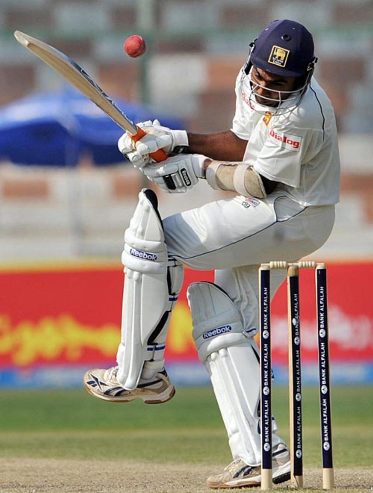 Mahela Jayawardene gets hit by a bouncer, Pakistan v Sri Lanka, 1st Test, Karachi, 1st day, February 21, 2009
