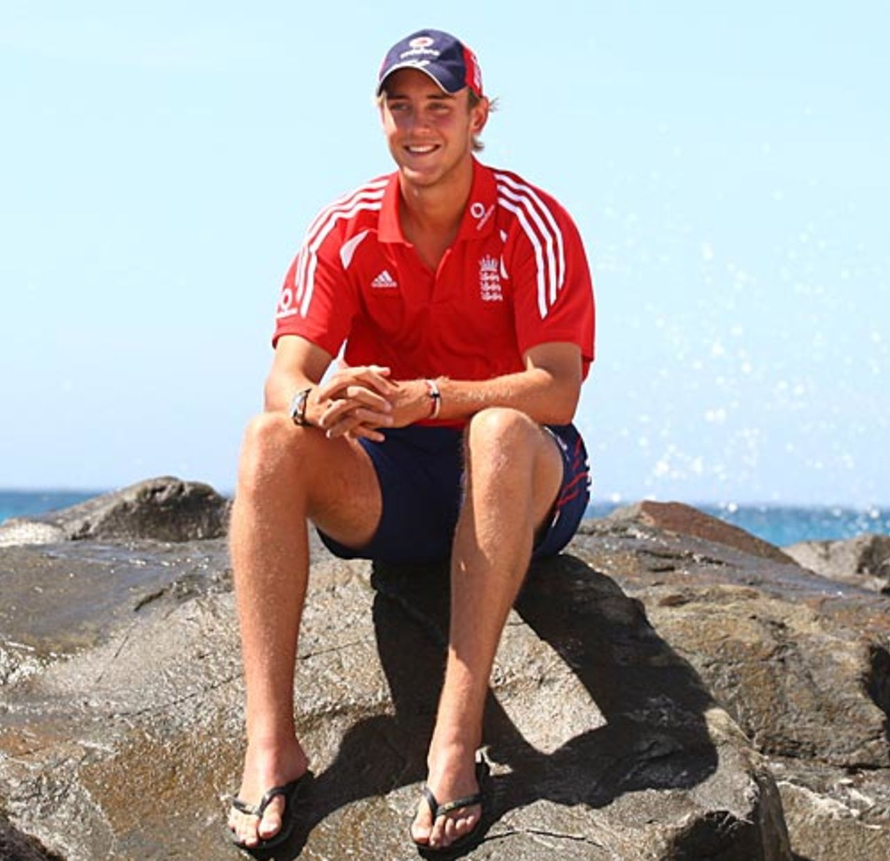 Stuart Broad relaxes on the rocks, Barbados, February 21, 2009
