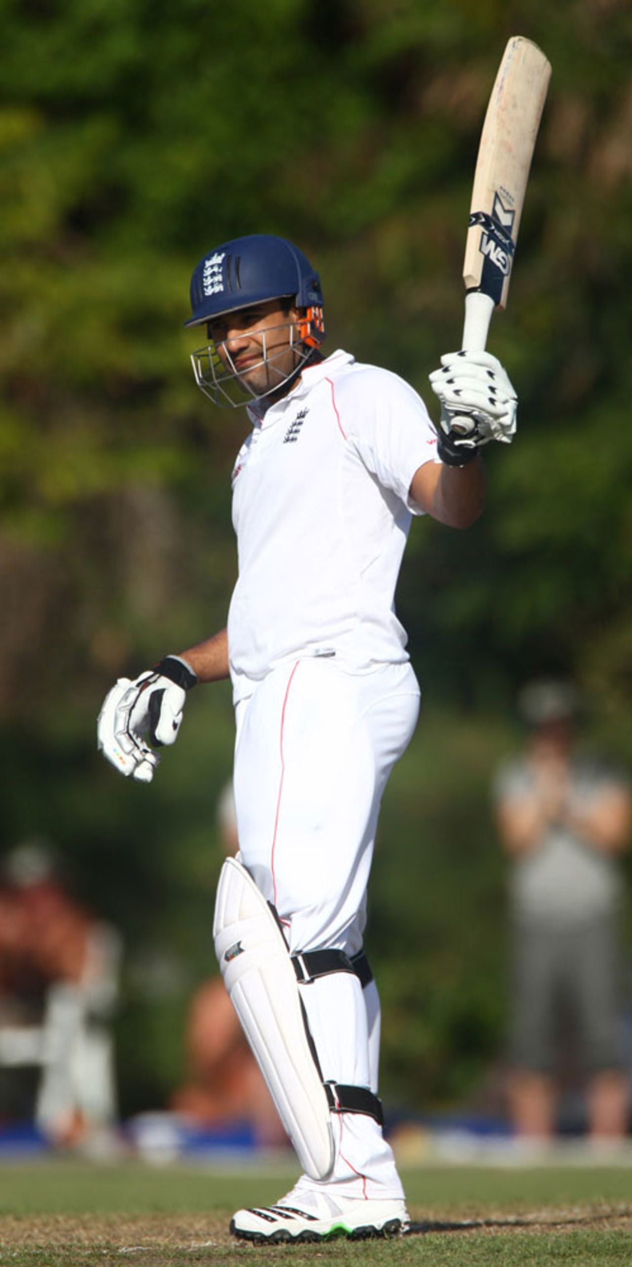 Ravi Bopara acknowledges the crowd on reaching his hundred, Barbados Cricket Association President's XI v England XI, 1st day, Barbados, February 22, 2009