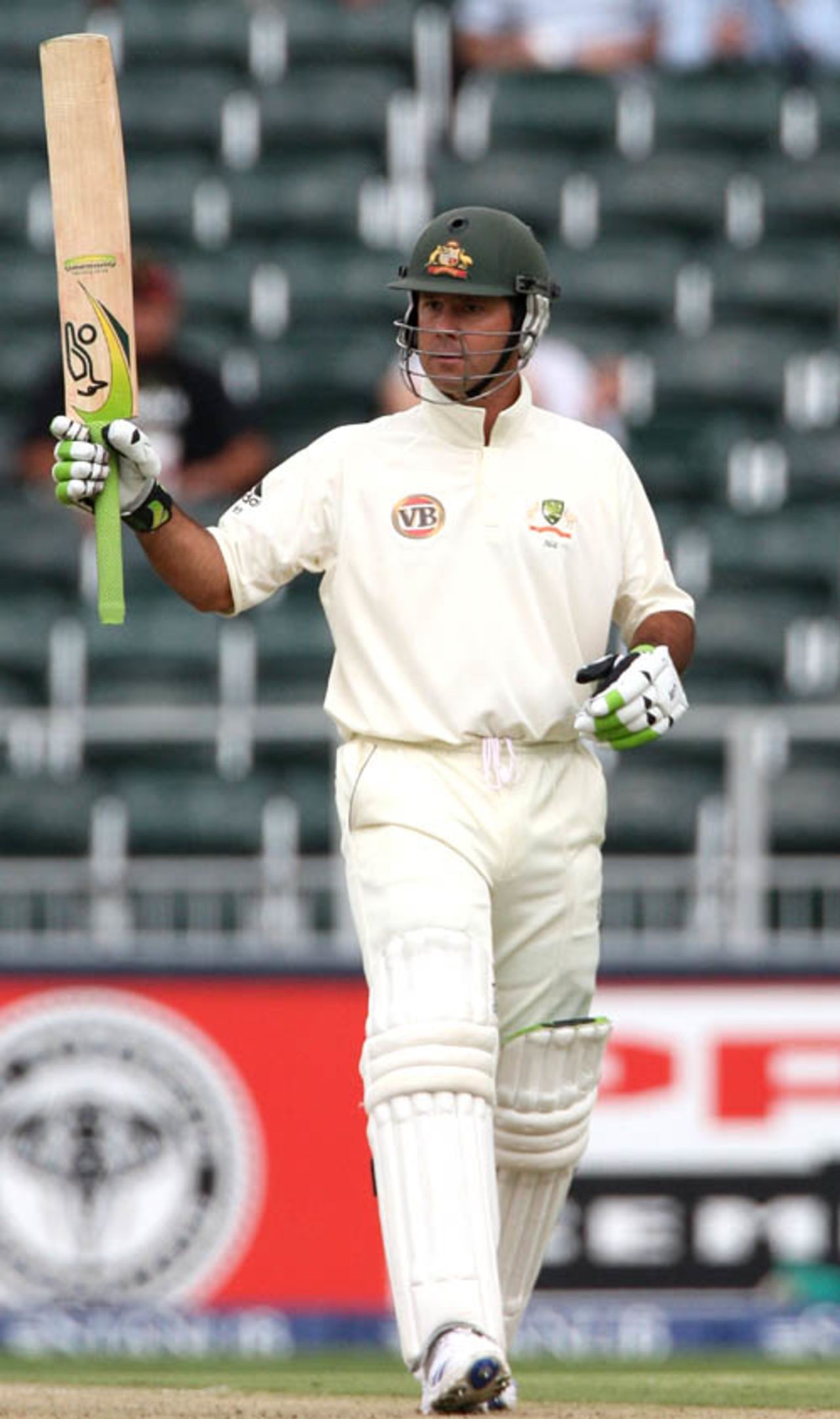 Ricky Ponting raises his bat after reaching his fifty, South Africa v Australia, 1st Test, Johannesburg, 1st day, February 26, 2009